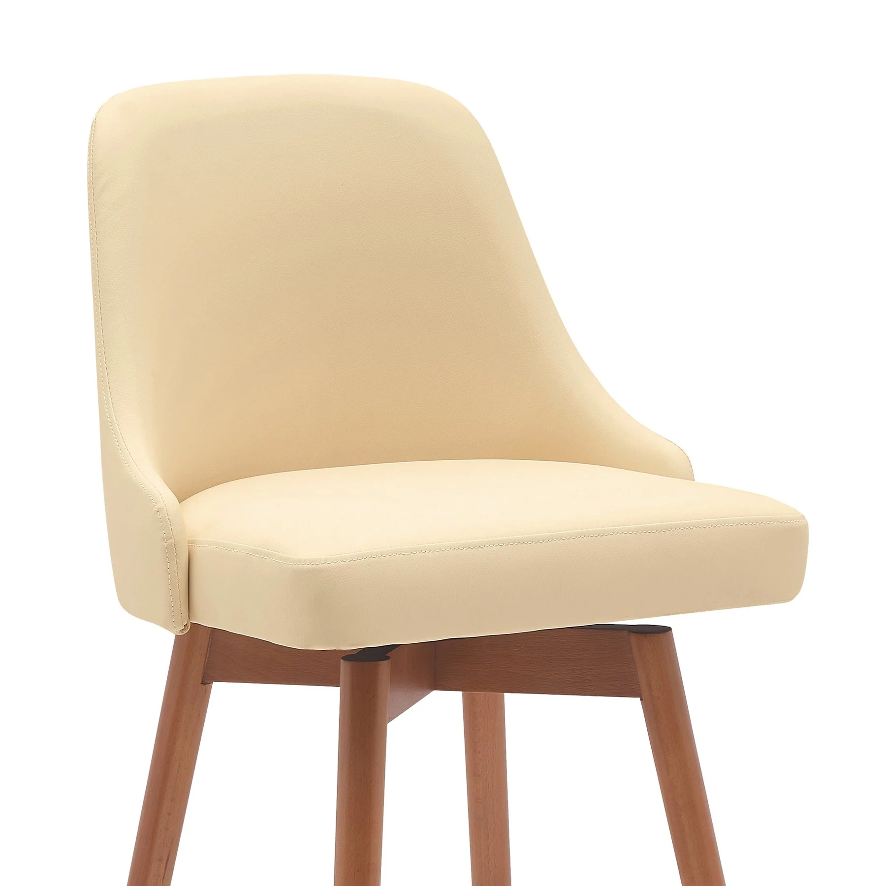 Sicily 26" Swivel Walnut Wood Counter Stool in Cream Faux Leather - Image 4