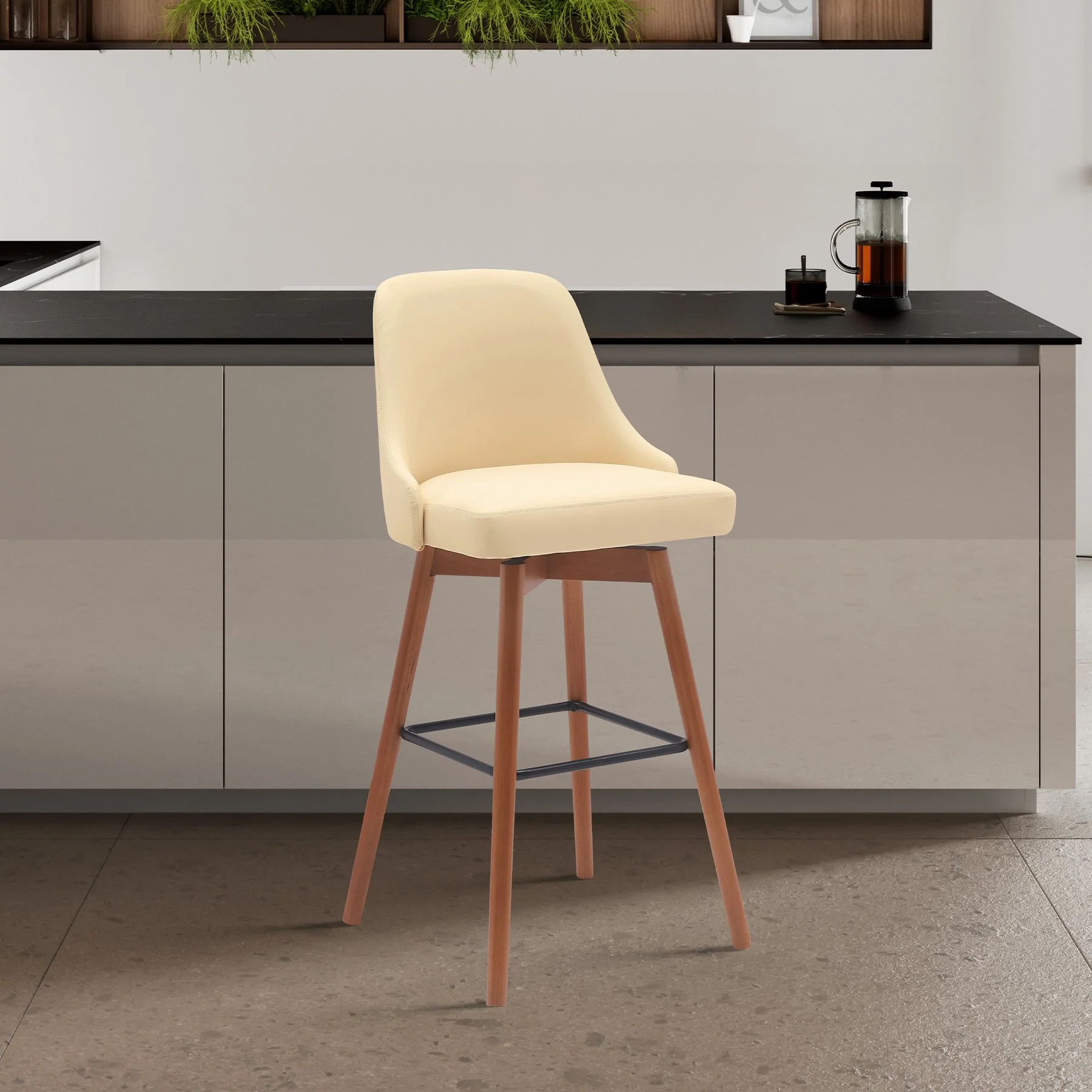 Sicily 26" Swivel Walnut Wood Counter Stool in Cream Faux Leather - Image 8