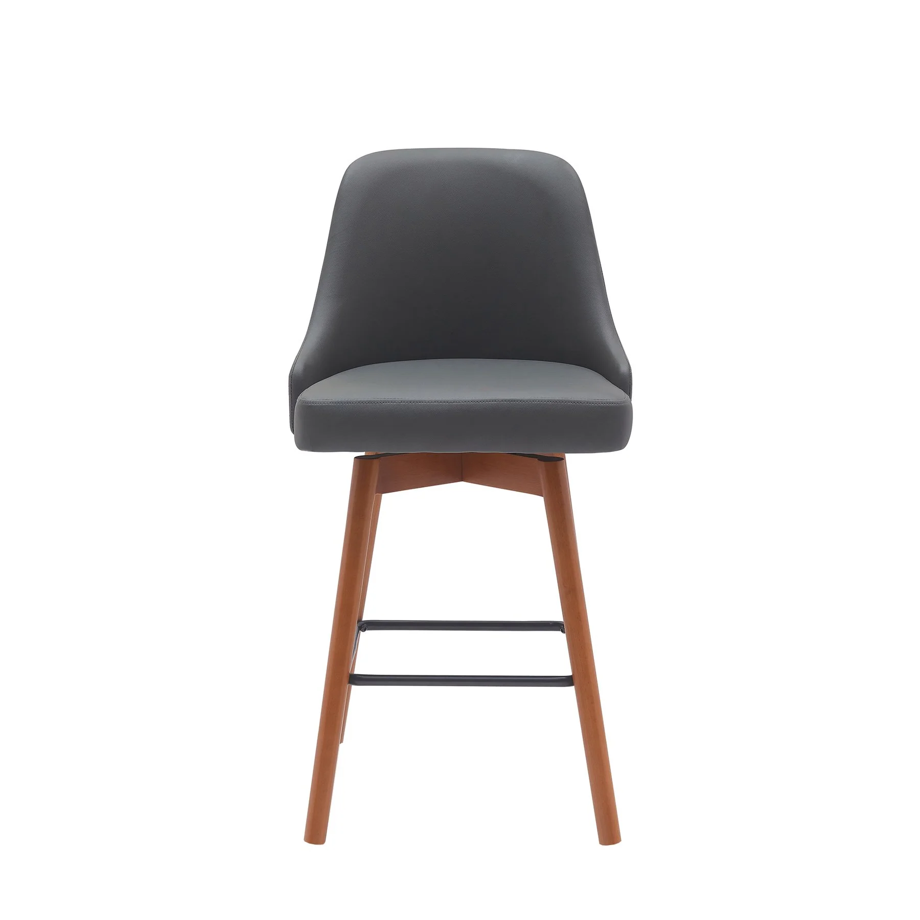 Sicily 26" Swivel Walnut Wood Counter Stool in Gray Faux Leather - Image 2