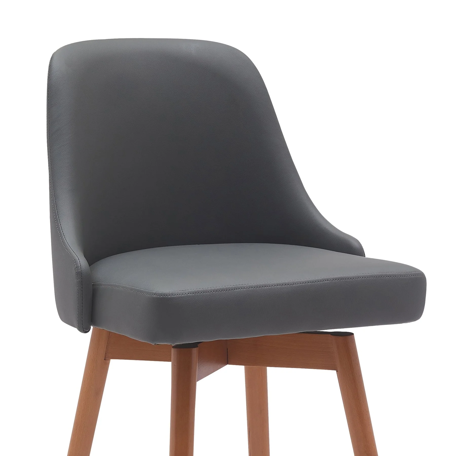 Sicily 26" Swivel Walnut Wood Counter Stool in Gray Faux Leather - Image 4