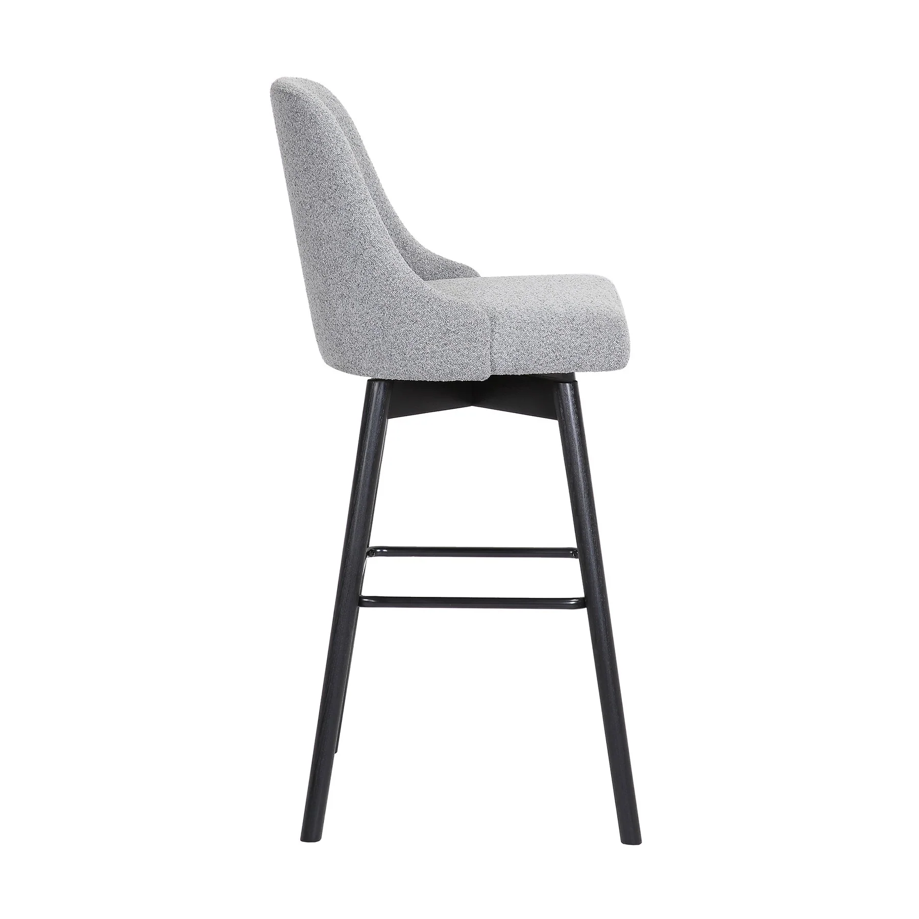 Sicily 30" Swivel Black Wood Bar Stool in Light Gray Fabric - Image 3