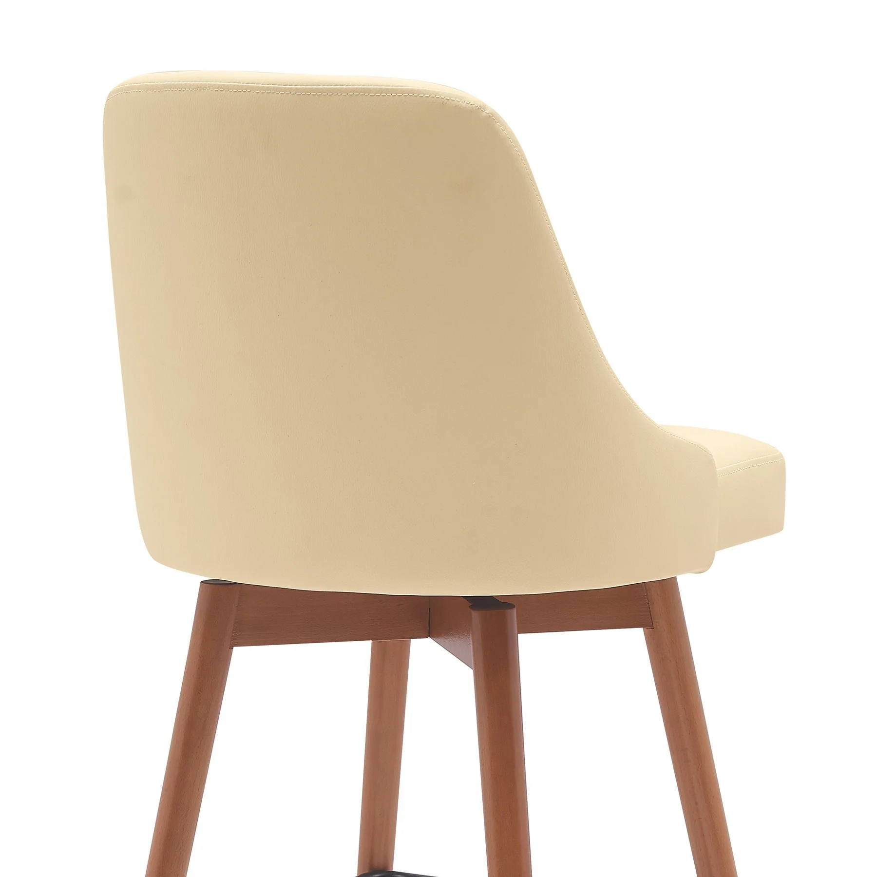 Sicily 30" Swivel Walnut Wood Bar Stool in Cream Faux Leather - Image 5
