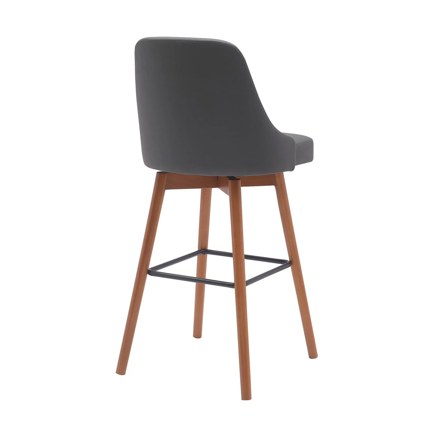 Sicily 30" Swivel Walnut Wood Bar Stool in Gray Faux Leather - Image 3