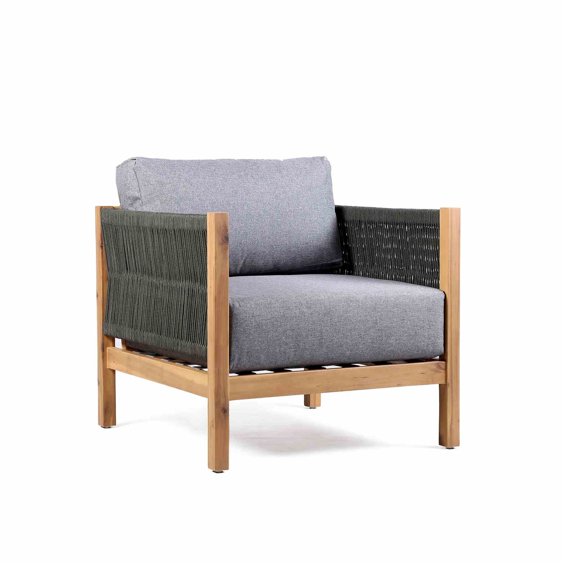 Sienna 4 Piece Eucalyptus Wood Outdoor Sofa Seating Set with Teak Finish and Gray Cushions - Image 2