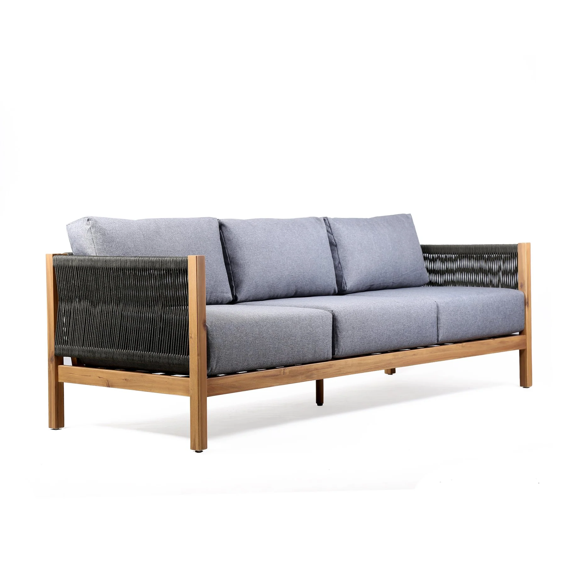 Sienna 4 Piece Eucalyptus Wood Outdoor Sofa Seating Set with Teak Finish and Gray Cushions - Image 3