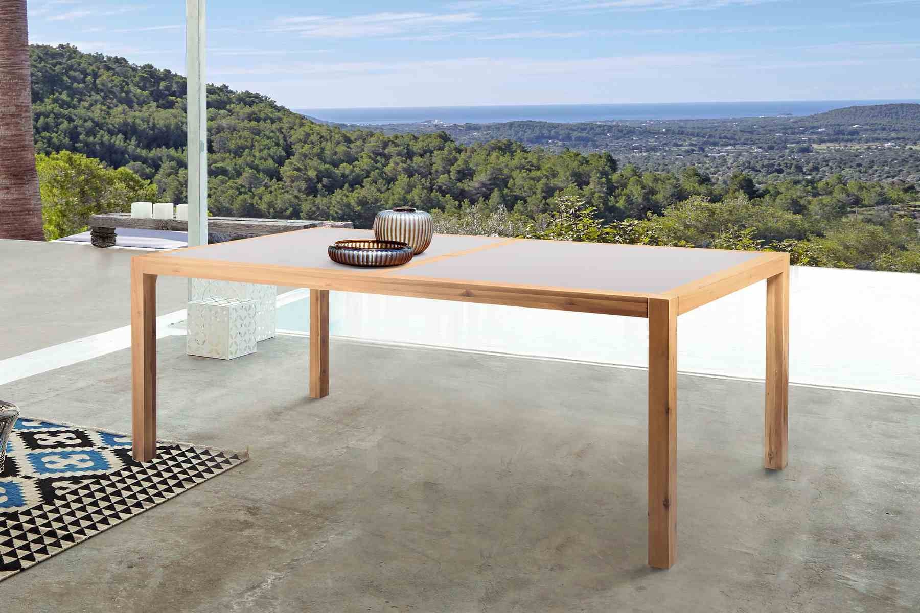 Sienna Outdoor Eucalyptus Dining Table with Teak Finish and Gray Super Stone Top - Image 7