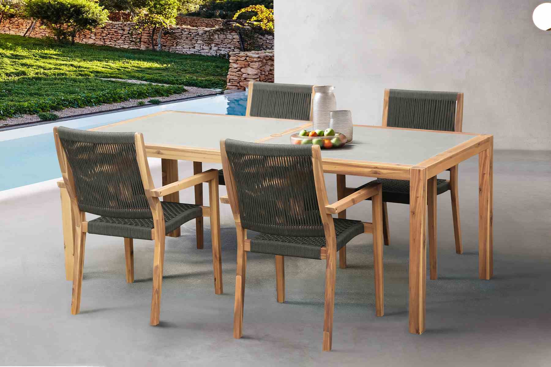 Sienna Outdoor Eucalyptus Dining Table with Teak Finish and Gray Super Stone Top - Image 8