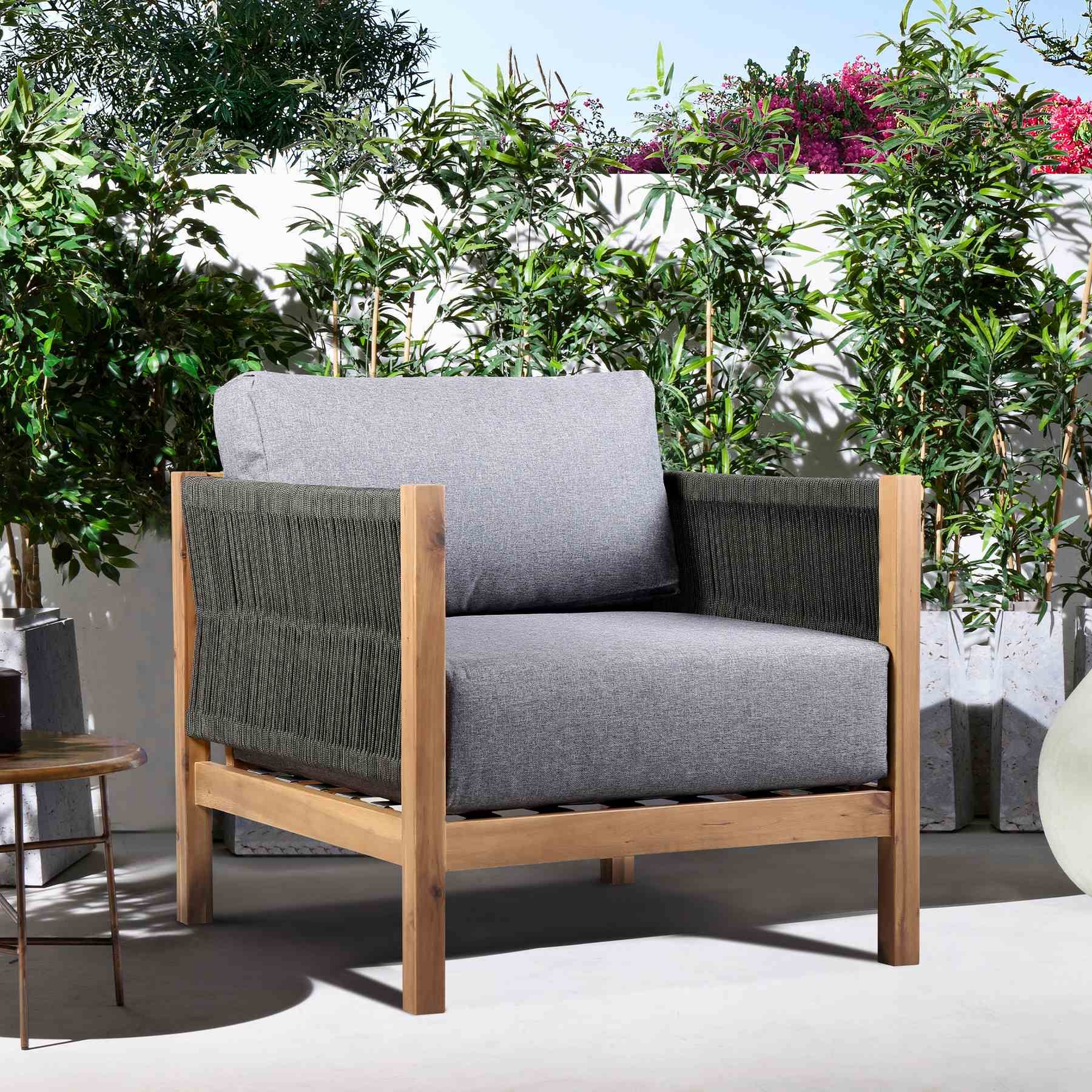 Sienna Outdoor Eucalyptus Lounge Chair in Teak Finish with Gray Cushions - Image 7