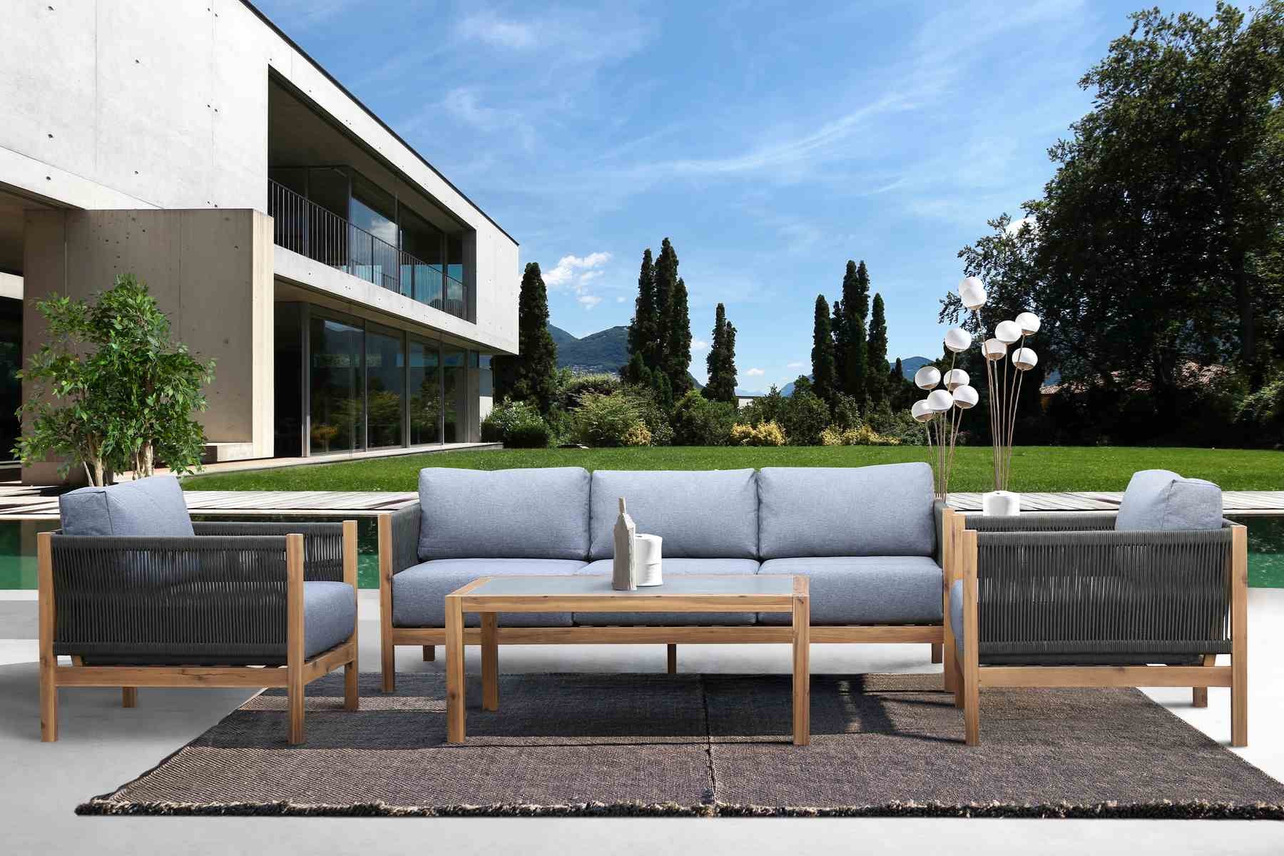 Sienna Outdoor Eucalyptus Lounge Chair in Teak Finish with Gray Cushions - Image 8
