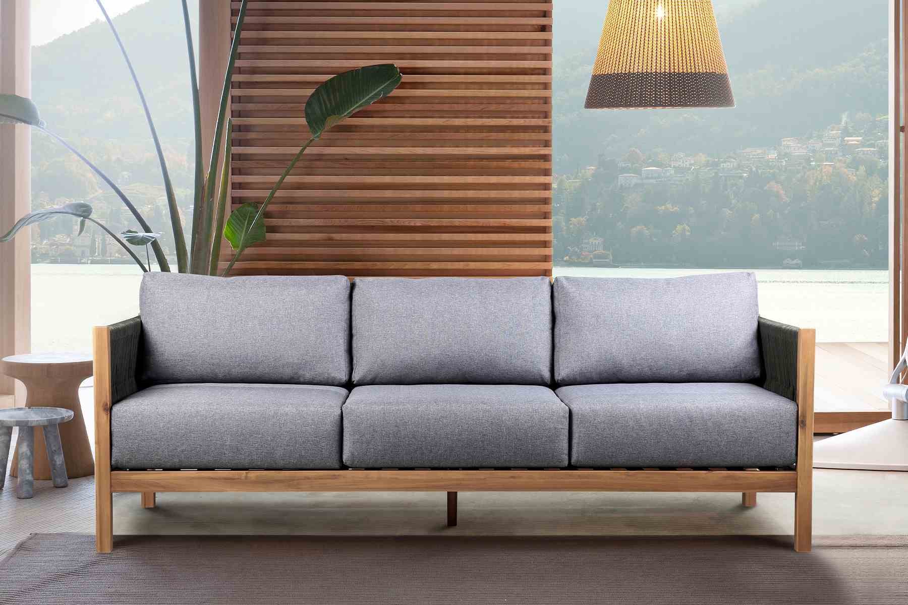 Sienna Outdoor Eucalyptus Sofa in Teak Finish with Gray Cushions - Image 8