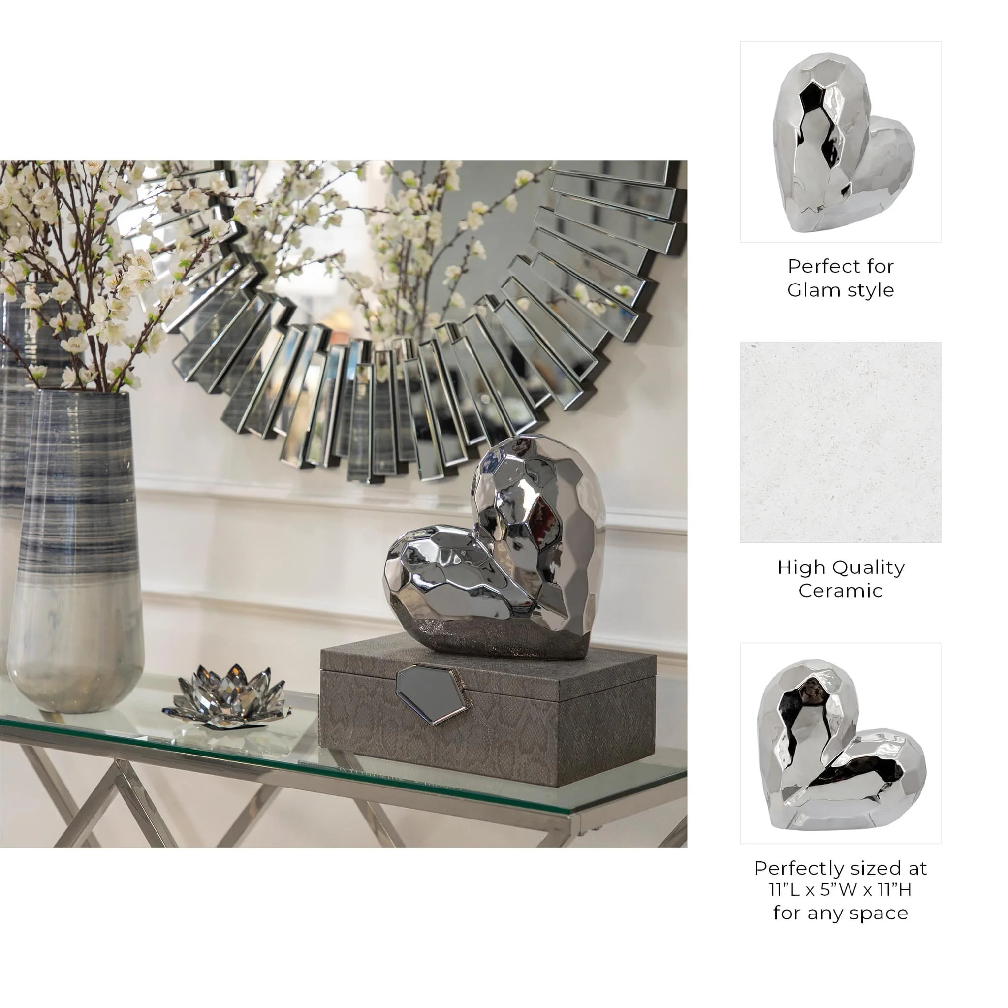 Silver Ceramic Heart 11 - Image 3