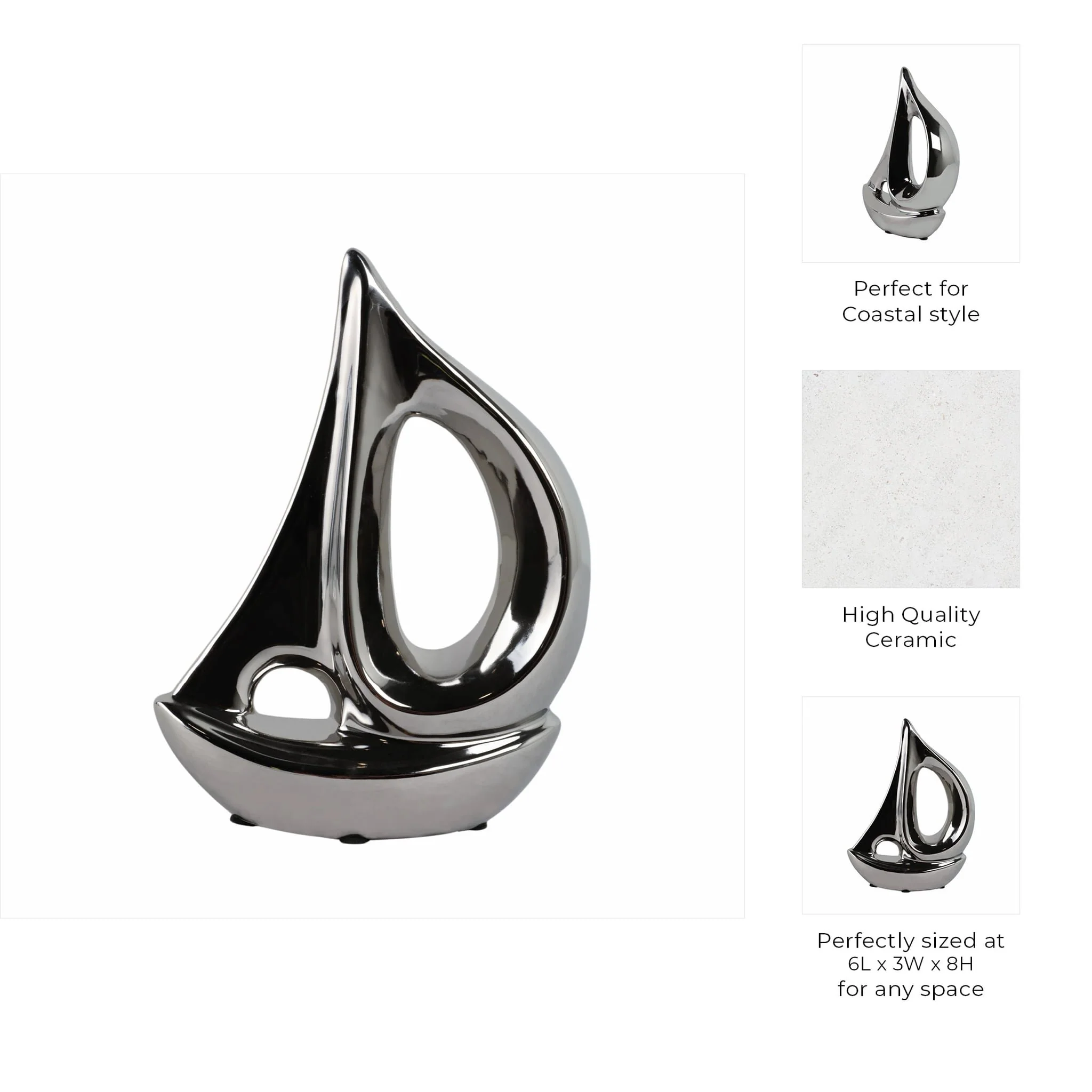 Silver Ceramic Sailboat 8 - Image 8
