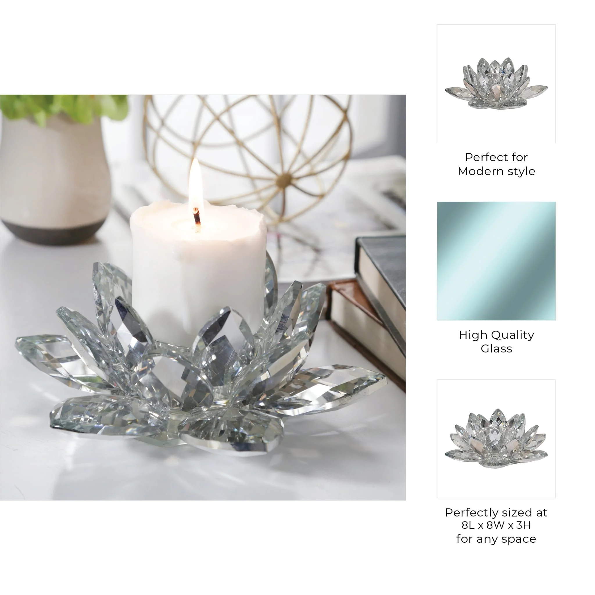 Silver Crystal Lotus Candle Holder 8 - Image 9