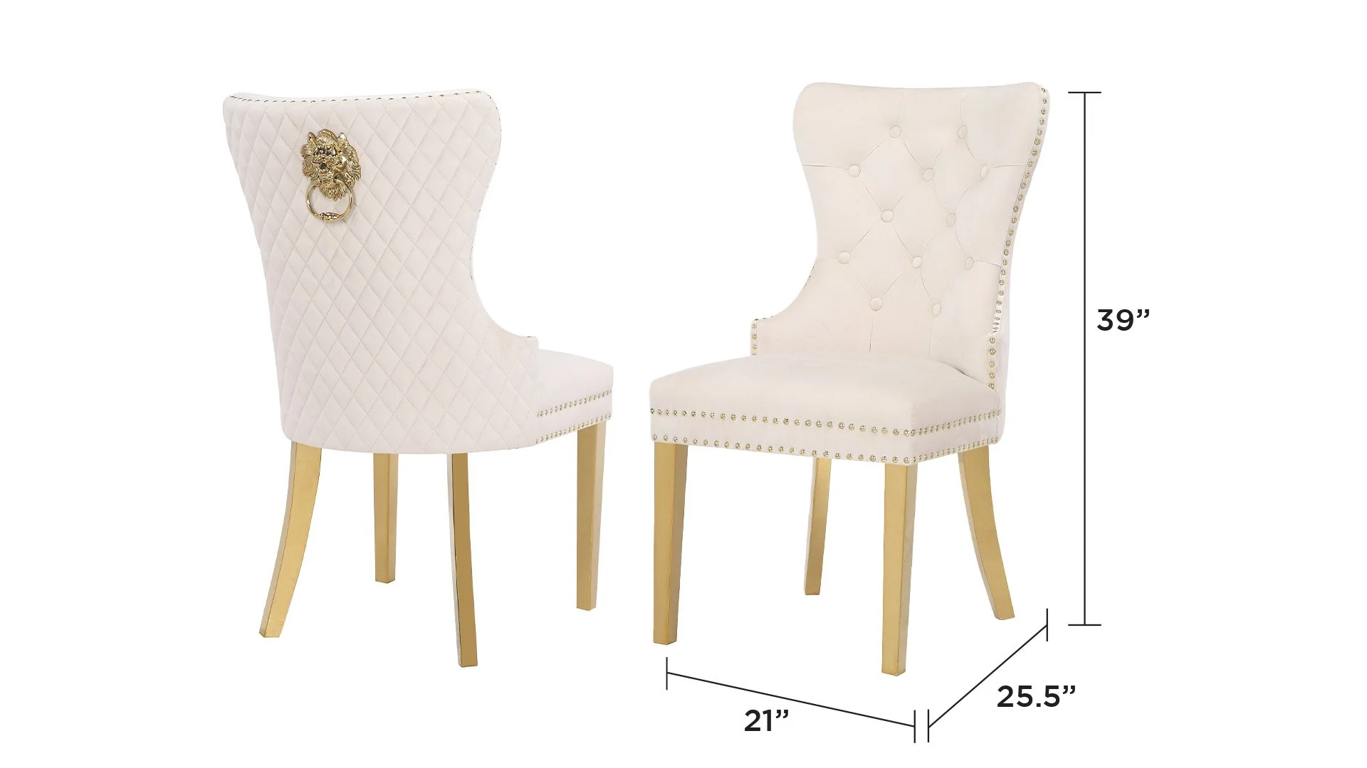 Simba Gold Legs Chair Finish with Velvet Fabric in Beige - Image 2