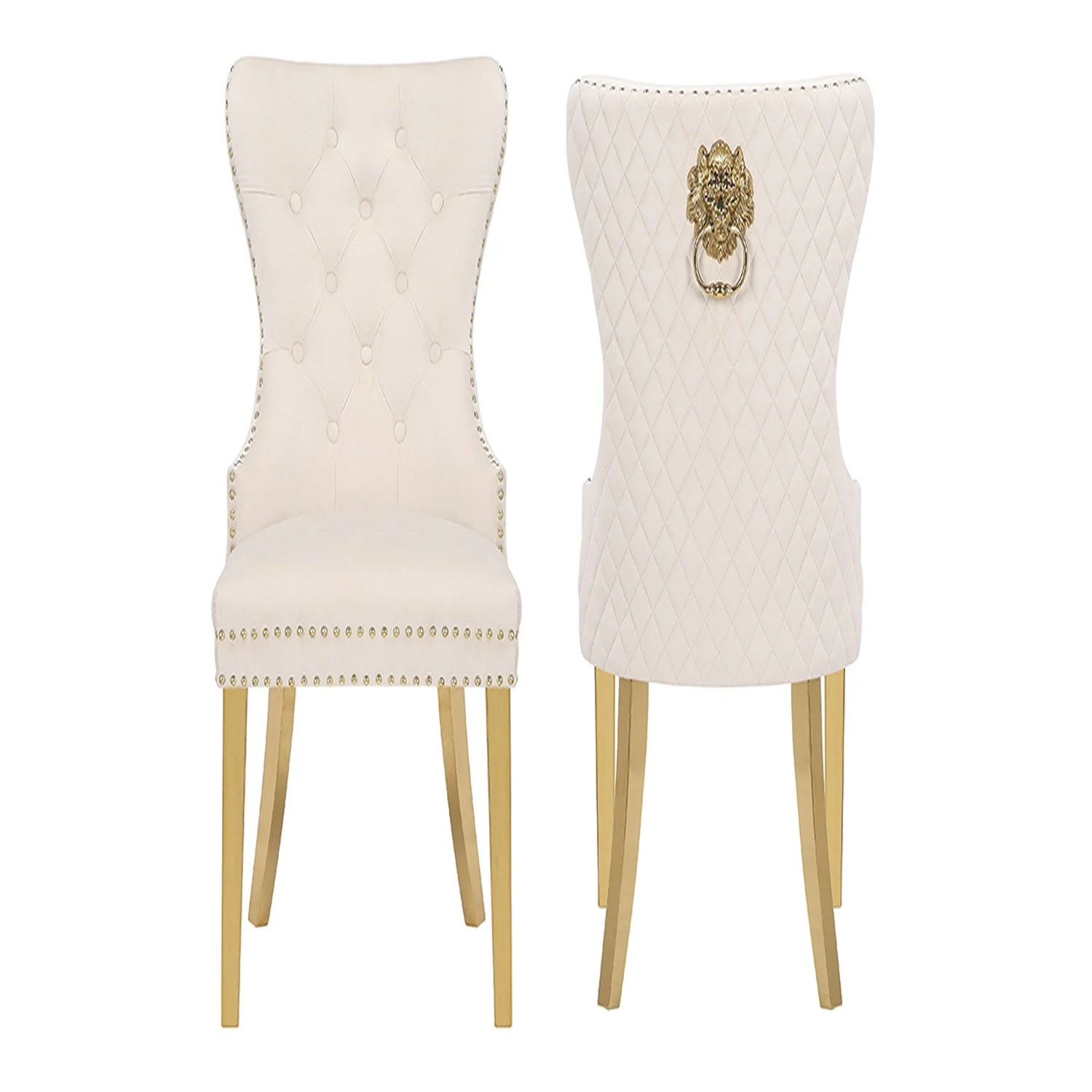 Simba Gold Legs Chair Finish with Velvet Fabric in Beige - Image 7