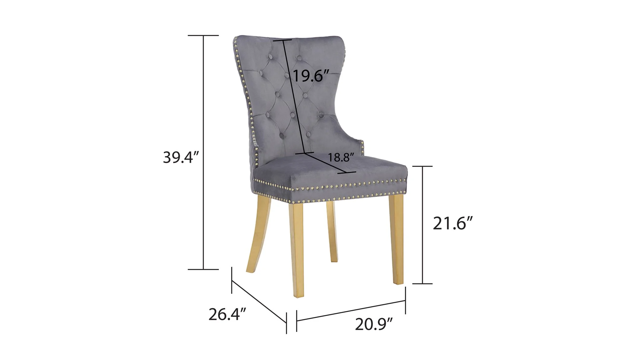 Simba Gold Legs Chair Finish with Velvet Fabric in Dark Gray - Image 2