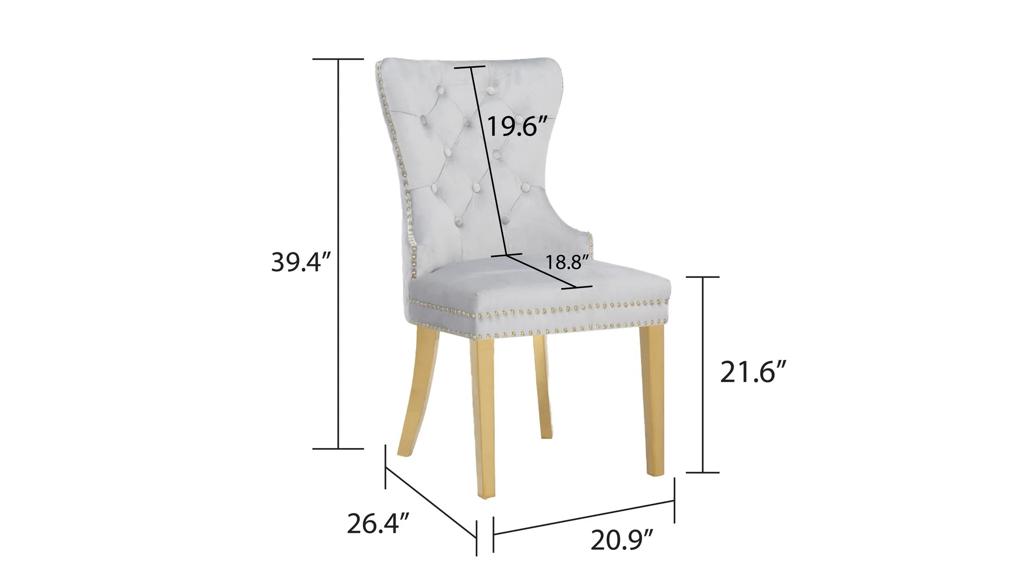 Simba Gold Legs Chair Finish with Velvet Fabric in  Light Gray - Image 2