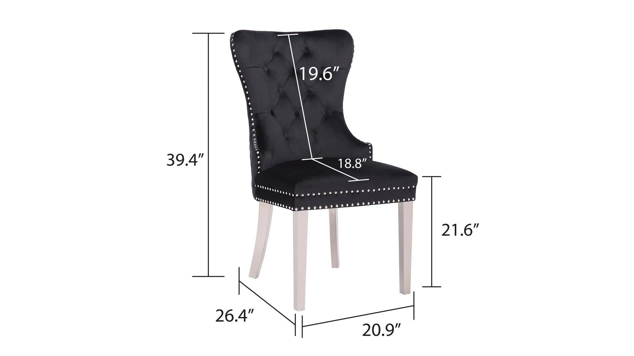 Simba Stainless Steel Legs Chair Finish with Velvet Fabric in Black - Image 2