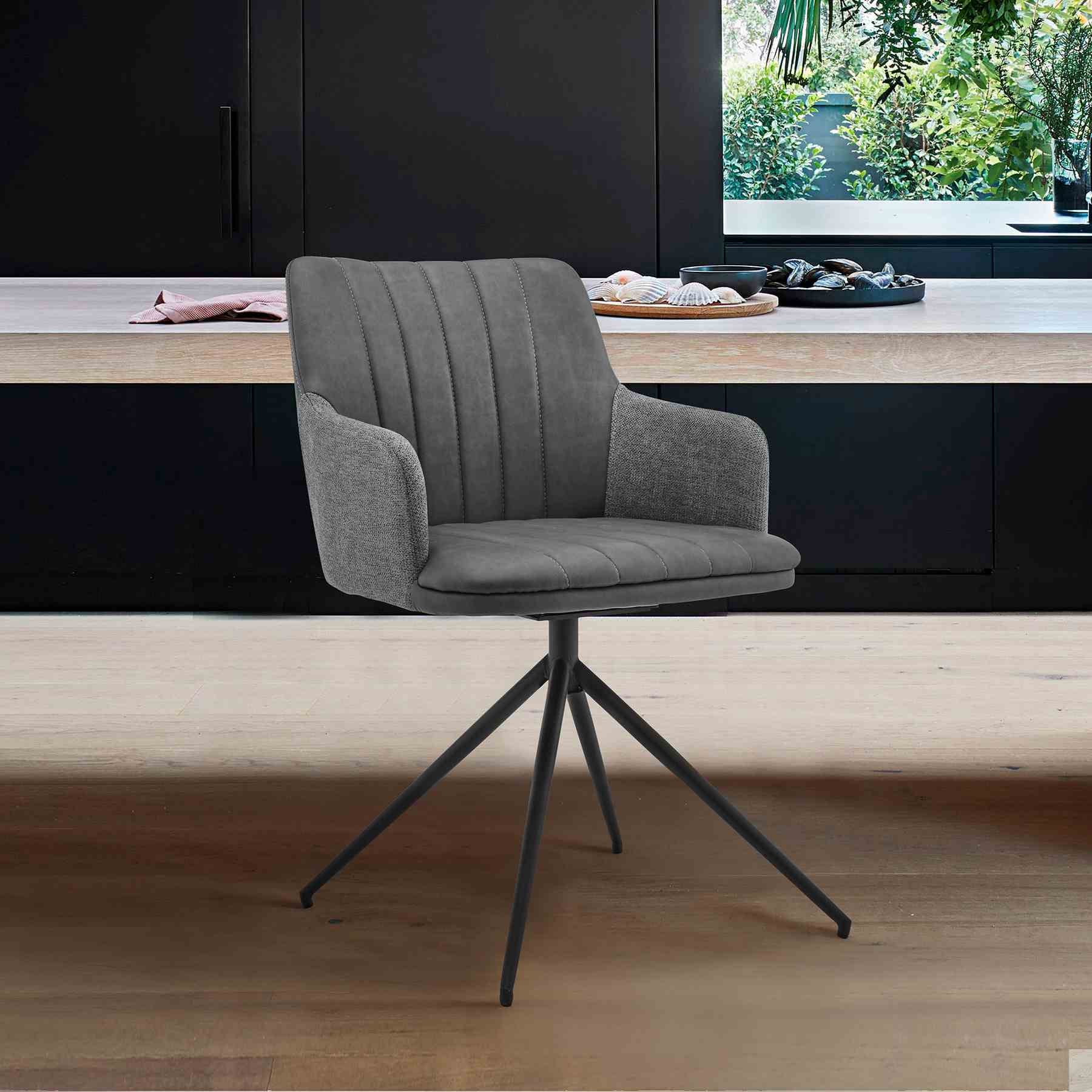 Simone Modern Faux Leather and Fabric Metal Swivel Dining Room Chairs - Set of 2 - Image 7