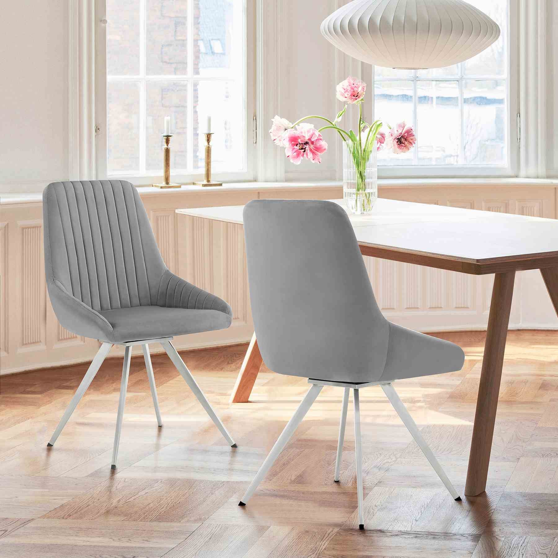 Skye Swivel Gray Velvet and Brushed Stainless Steel Dining Room Chairs - Set of 2 - Image 8