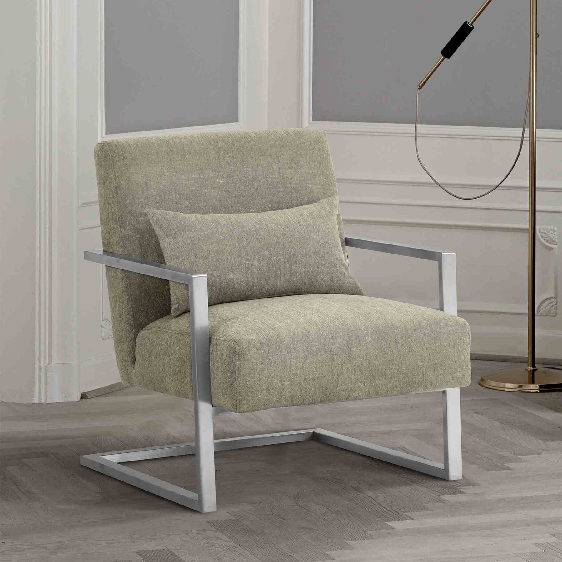 Skyline Modern Accent Chair In Gray Linen and Steel Legs - Image 7