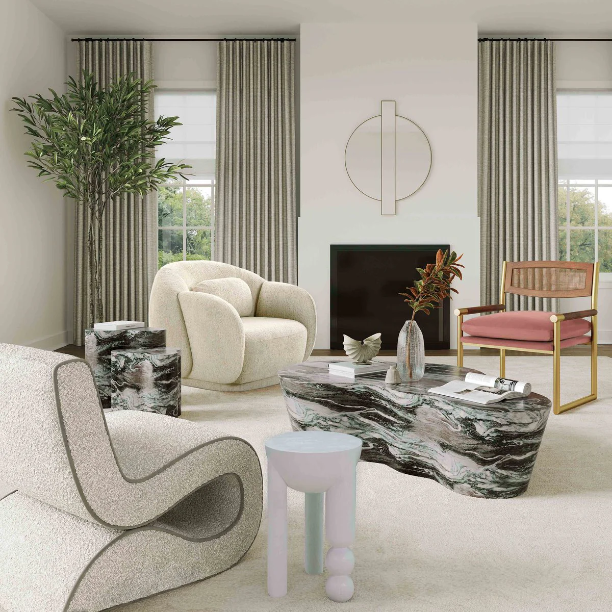 Slab Grey/Blush Faux Marble Tall Side Table - Image 3