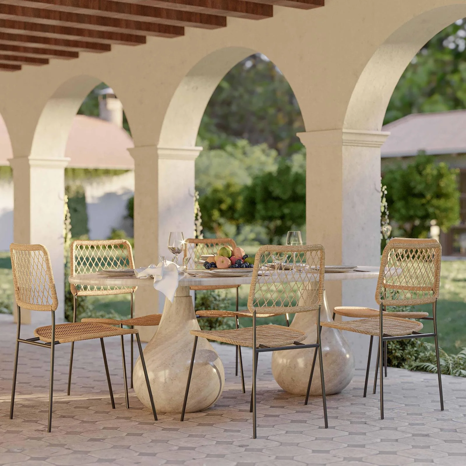 Smooch Faux Travertine Indoor / Outdoor Pedestal Dining Table - Image 2