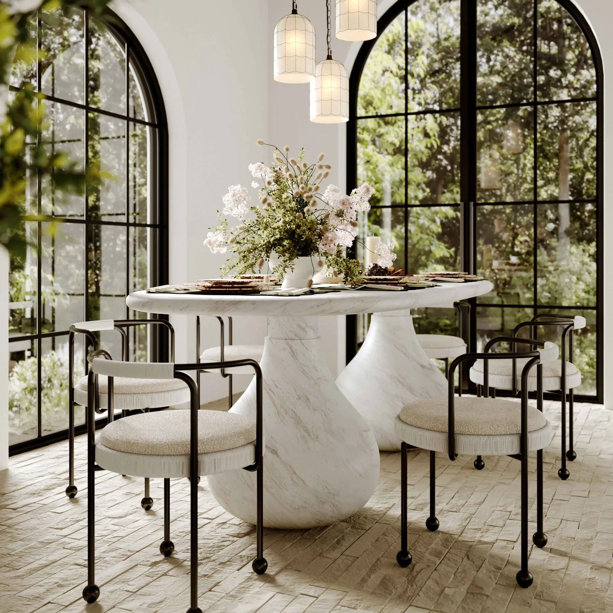 Smooch White Faux Marble Print Indoor / Outdoor 87 inch Oval Dining Table - Image 2