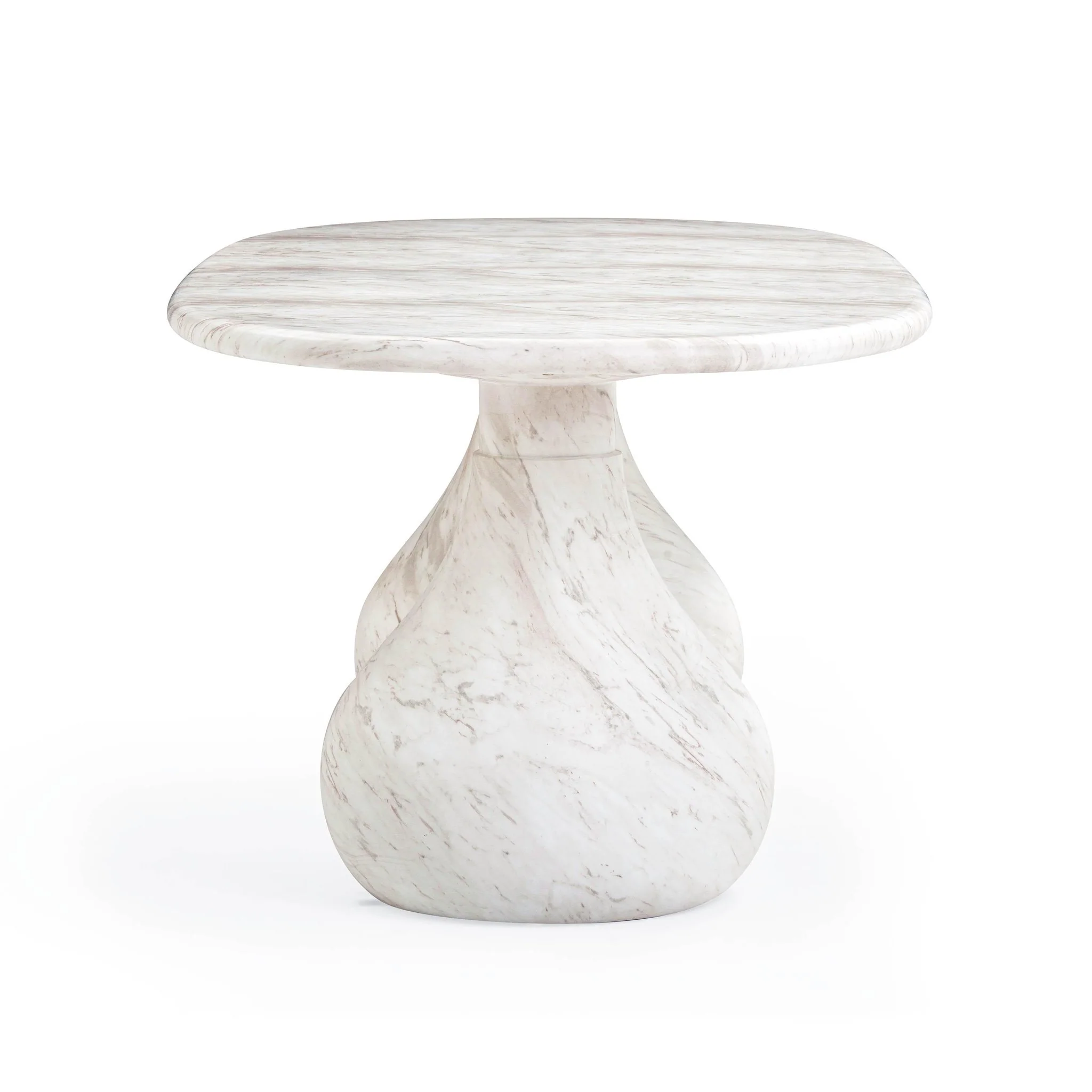 Smooch White Faux Marble Print Indoor / Outdoor 87 inch Oval Dining Table - Image 5