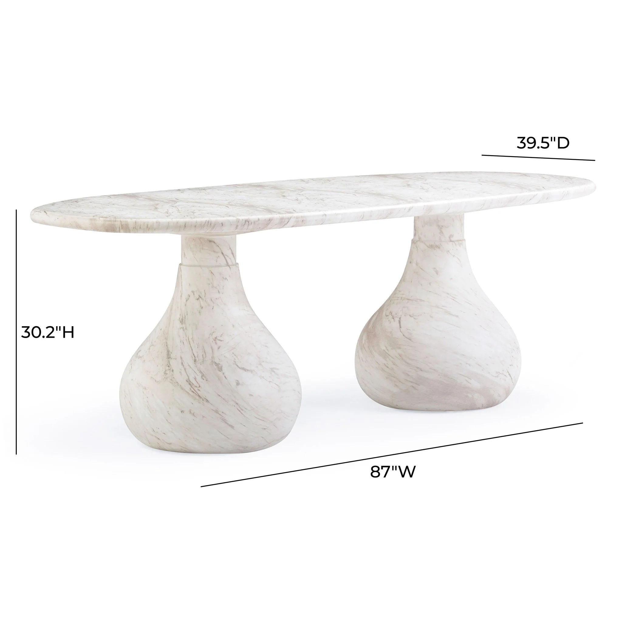 Smooch White Faux Marble Print Indoor / Outdoor 87 inch Oval Dining Table - Image 8