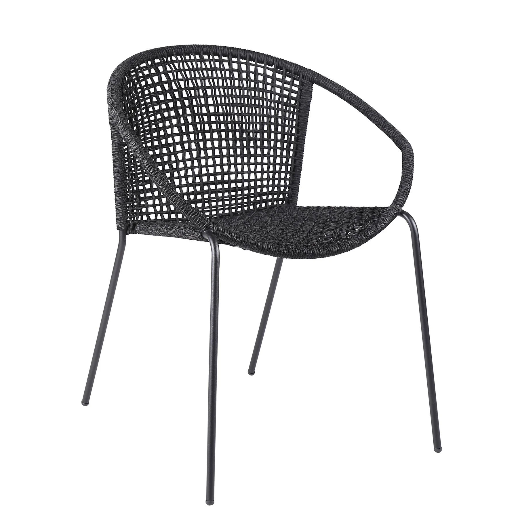 Snack Indoor Outdoor Stackable Steel Dining Chair with Black Rope - Set of 2 - Image 2