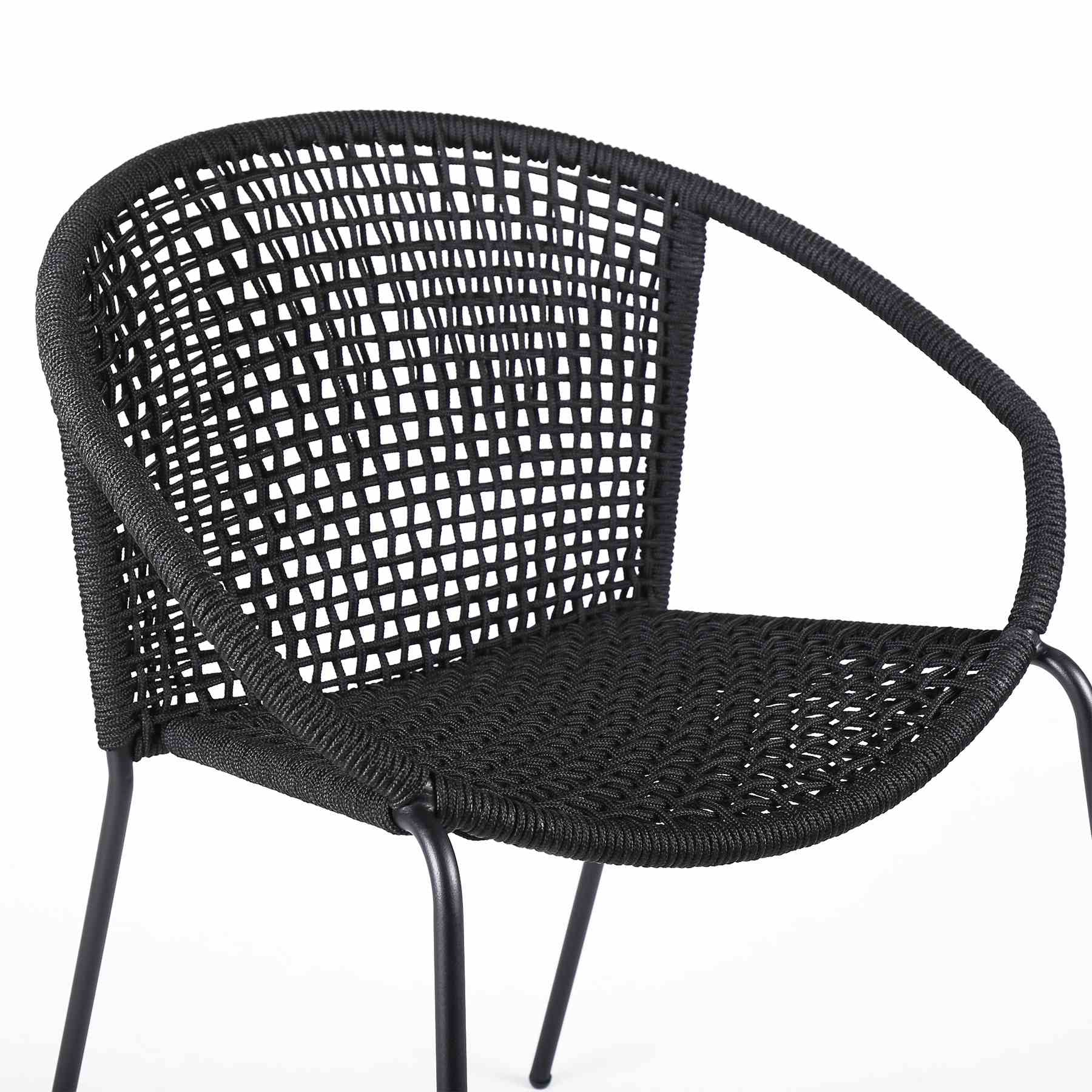 Snack Indoor Outdoor Stackable Steel Dining Chair with Black Rope - Set of 2 - Image 5