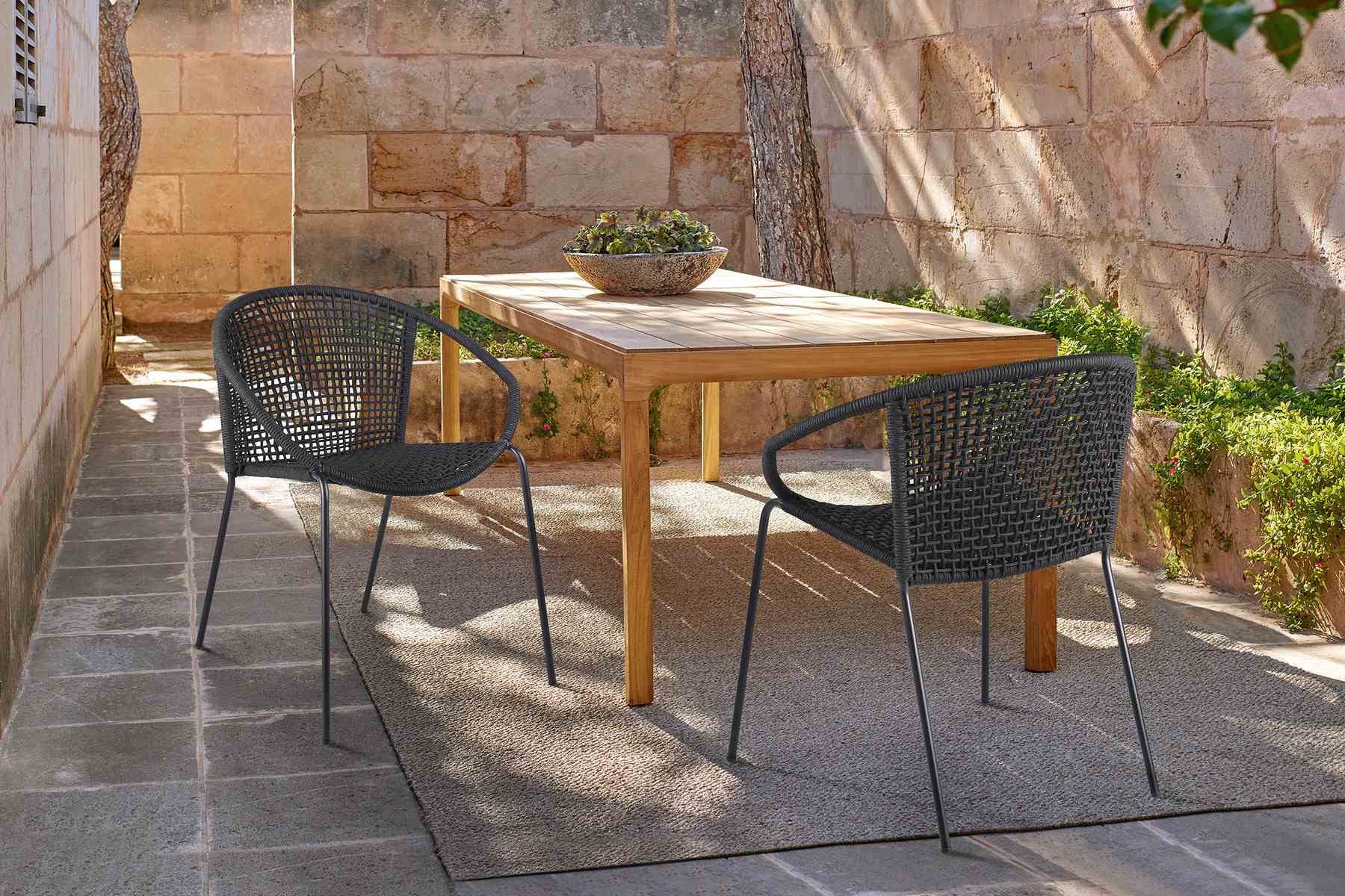 Snack Indoor Outdoor Stackable Steel Dining Chair with Black Rope - Set of 2 - Image 9