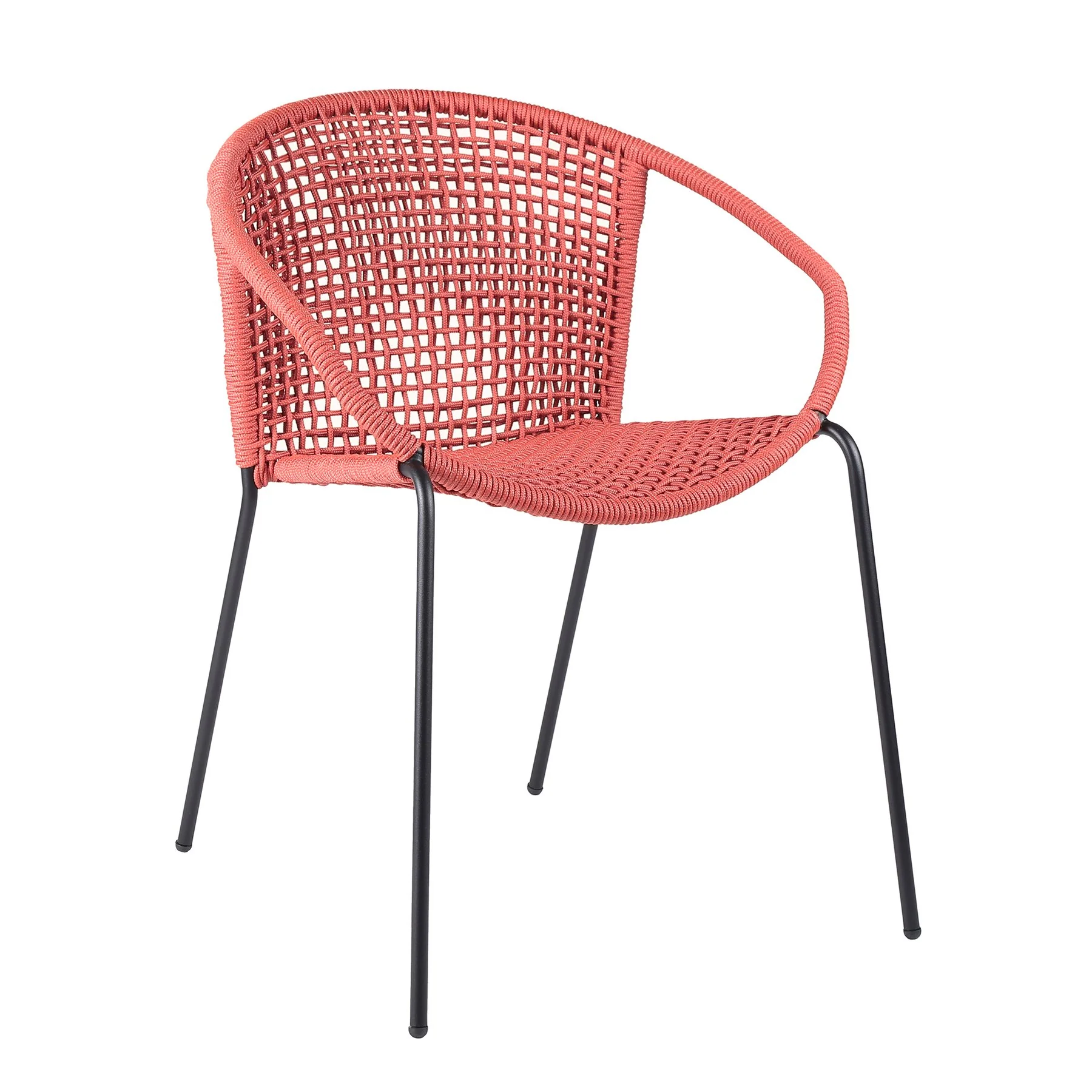 Snack Indoor Outdoor Stackable Steel Dining Chair with Brick Red Rope - Set of 2 - Image 2