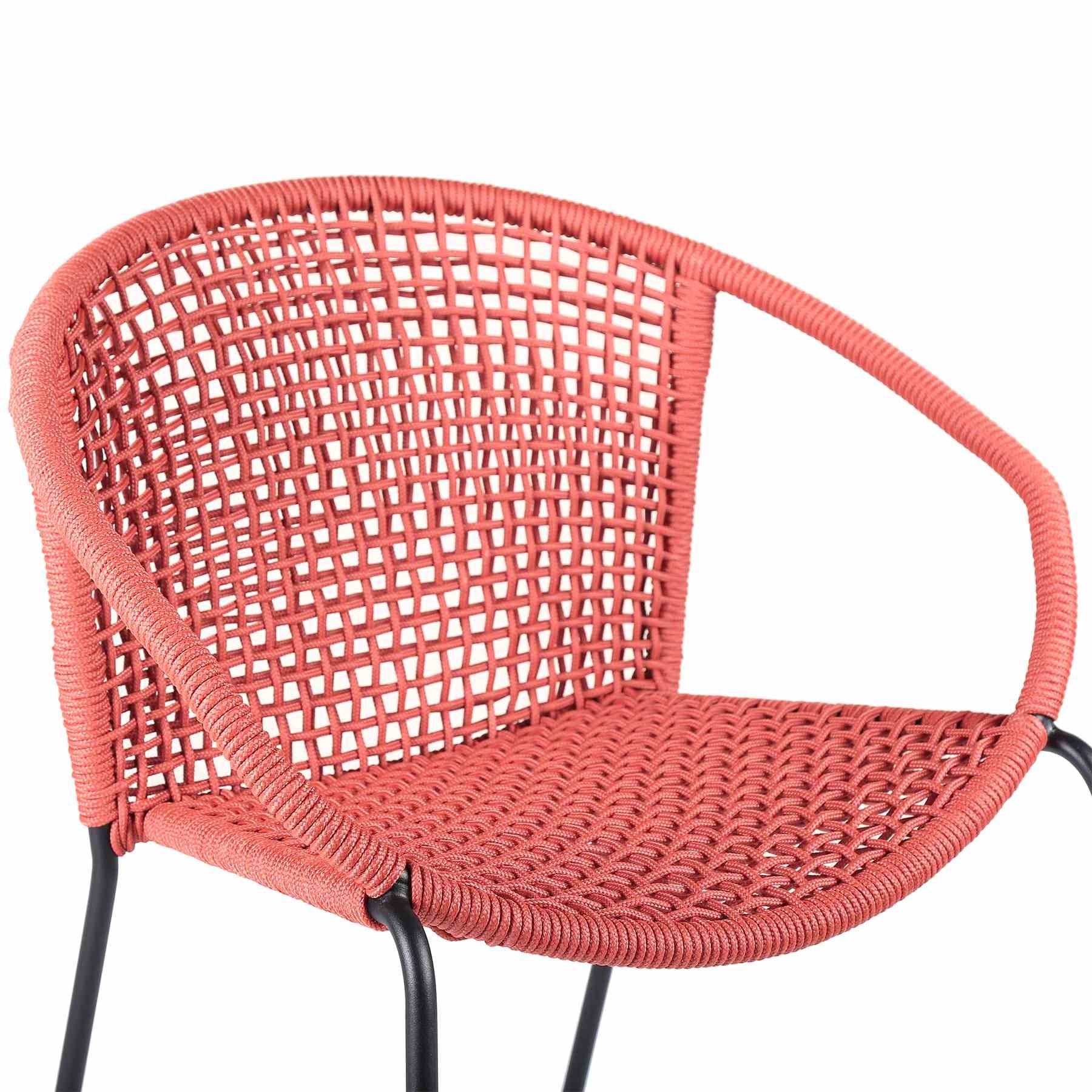Snack Indoor Outdoor Stackable Steel Dining Chair with Brick Red Rope - Set of 2 - Image 5