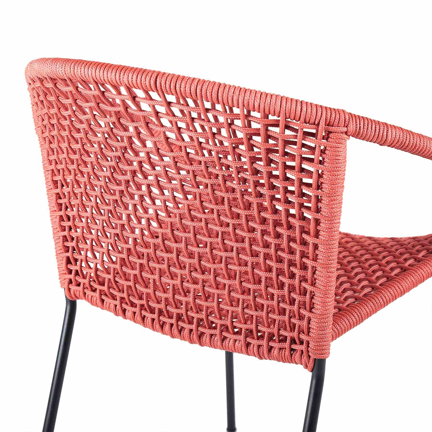 Snack Indoor Outdoor Stackable Steel Dining Chair with Brick Red Rope - Set of 2 - Image 6