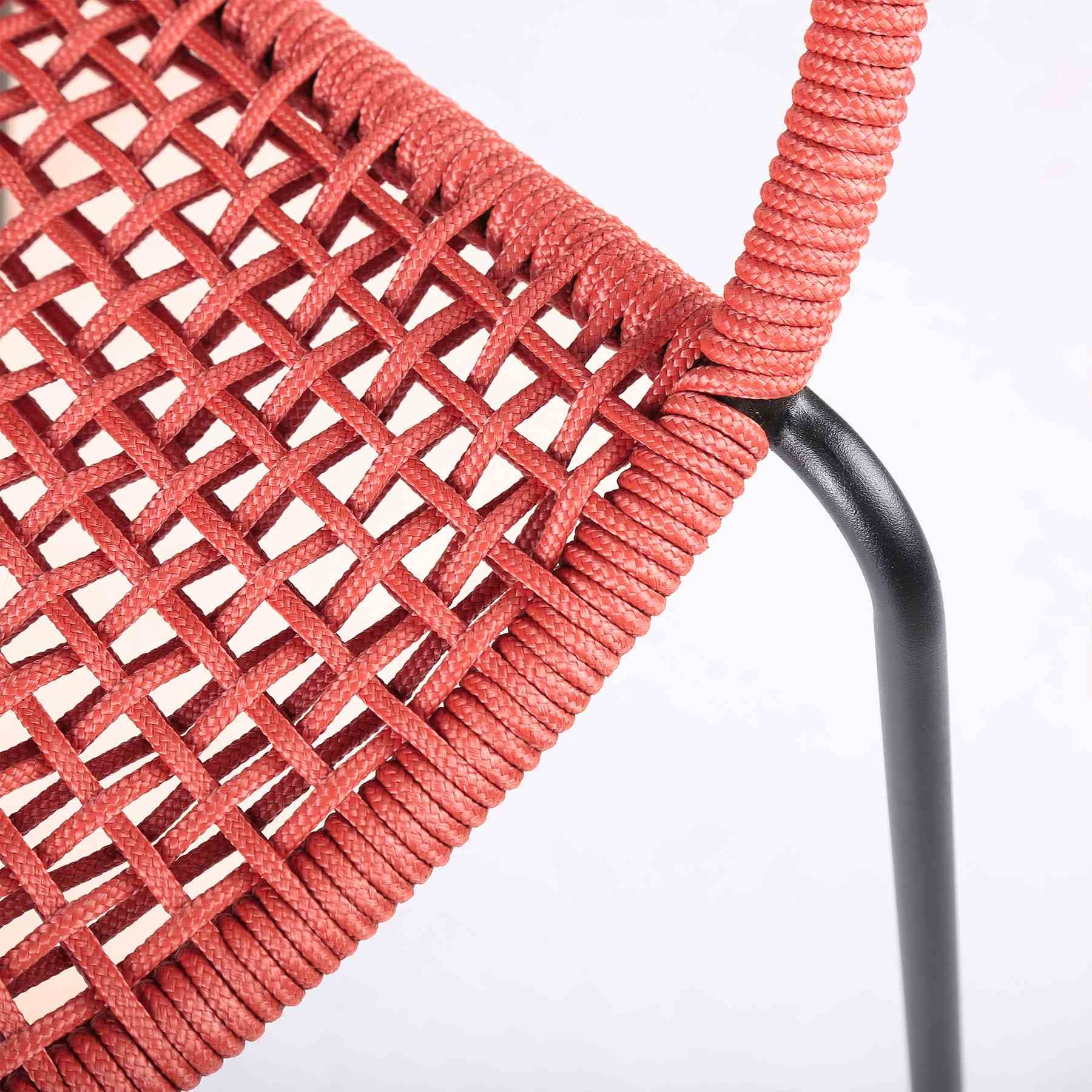 Snack Indoor Outdoor Stackable Steel Dining Chair with Brick Red Rope - Set of 2 - Image 7