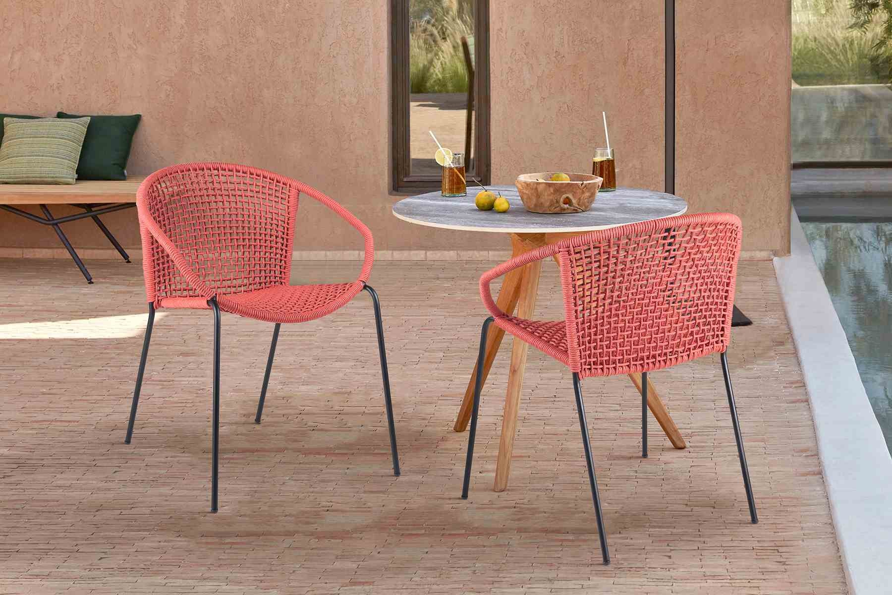 Snack Indoor Outdoor Stackable Steel Dining Chair with Brick Red Rope - Set of 2 - Image 9