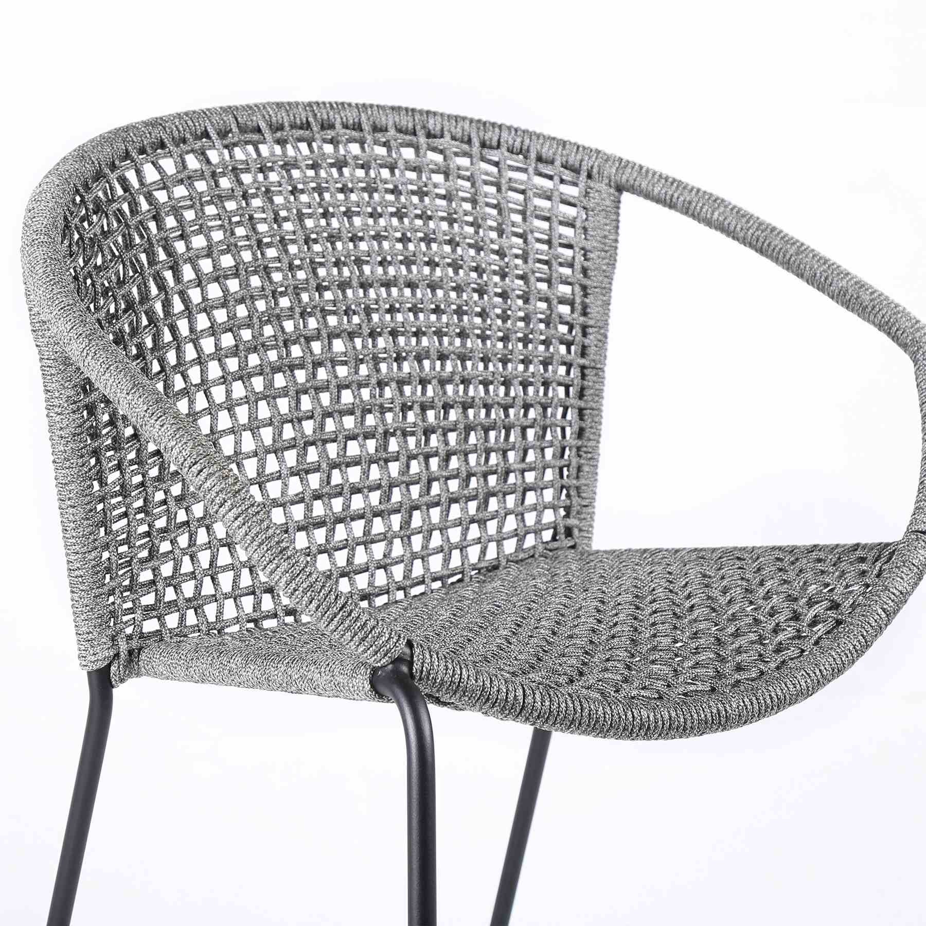 Snack Indoor Outdoor Stackable Steel Dining Chair with Gray Rope - Set of 2 - Image 5