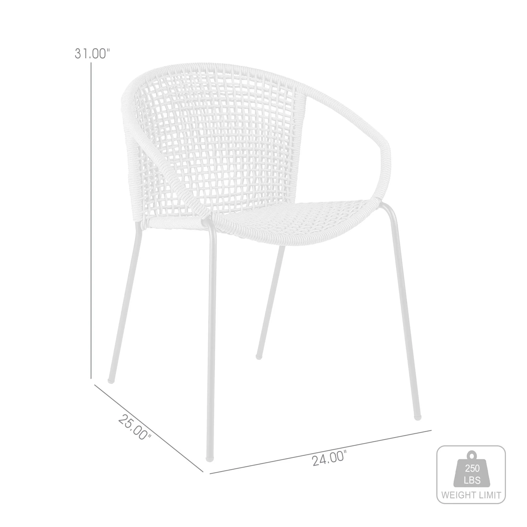 Snack Indoor Outdoor Stackable Steel Dining Chair with Gray Rope - Set of 2 - Image 8