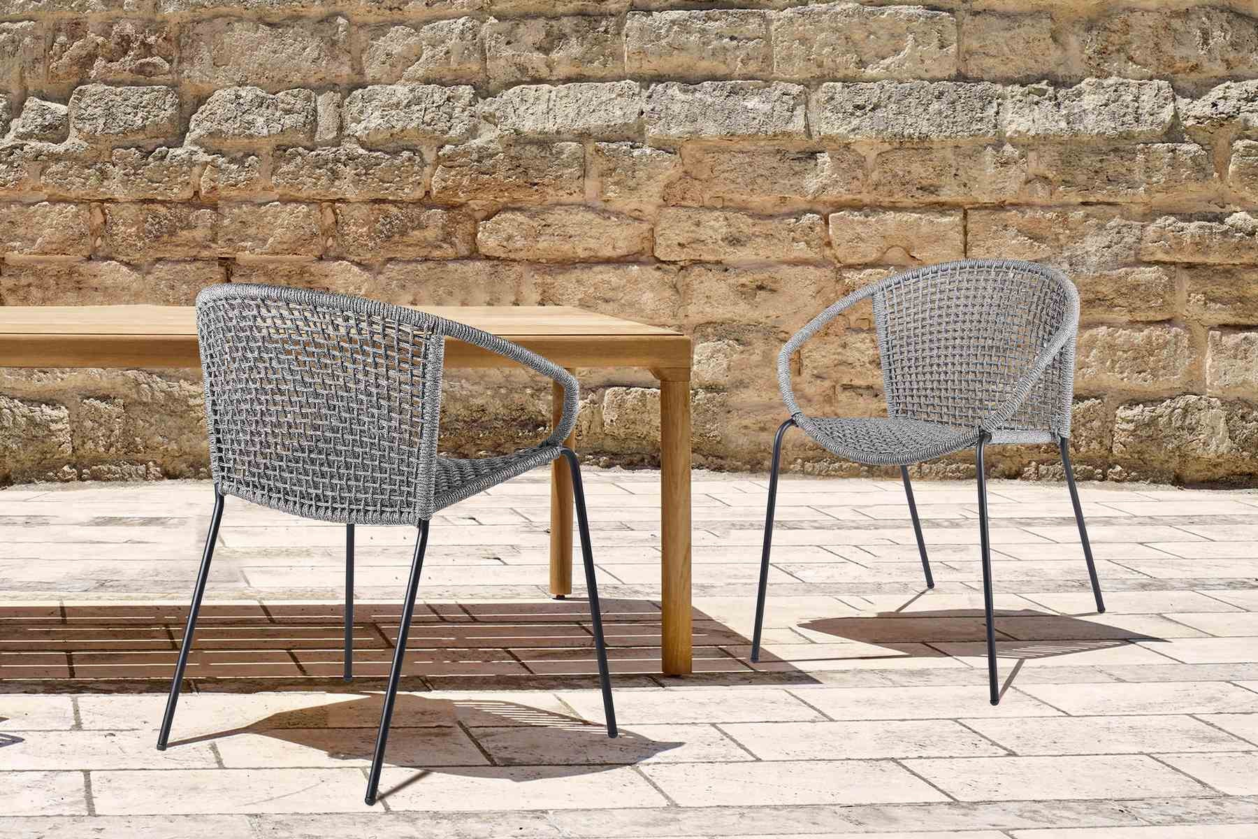Snack Indoor Outdoor Stackable Steel Dining Chair with Gray Rope - Set of 2 - Image 9