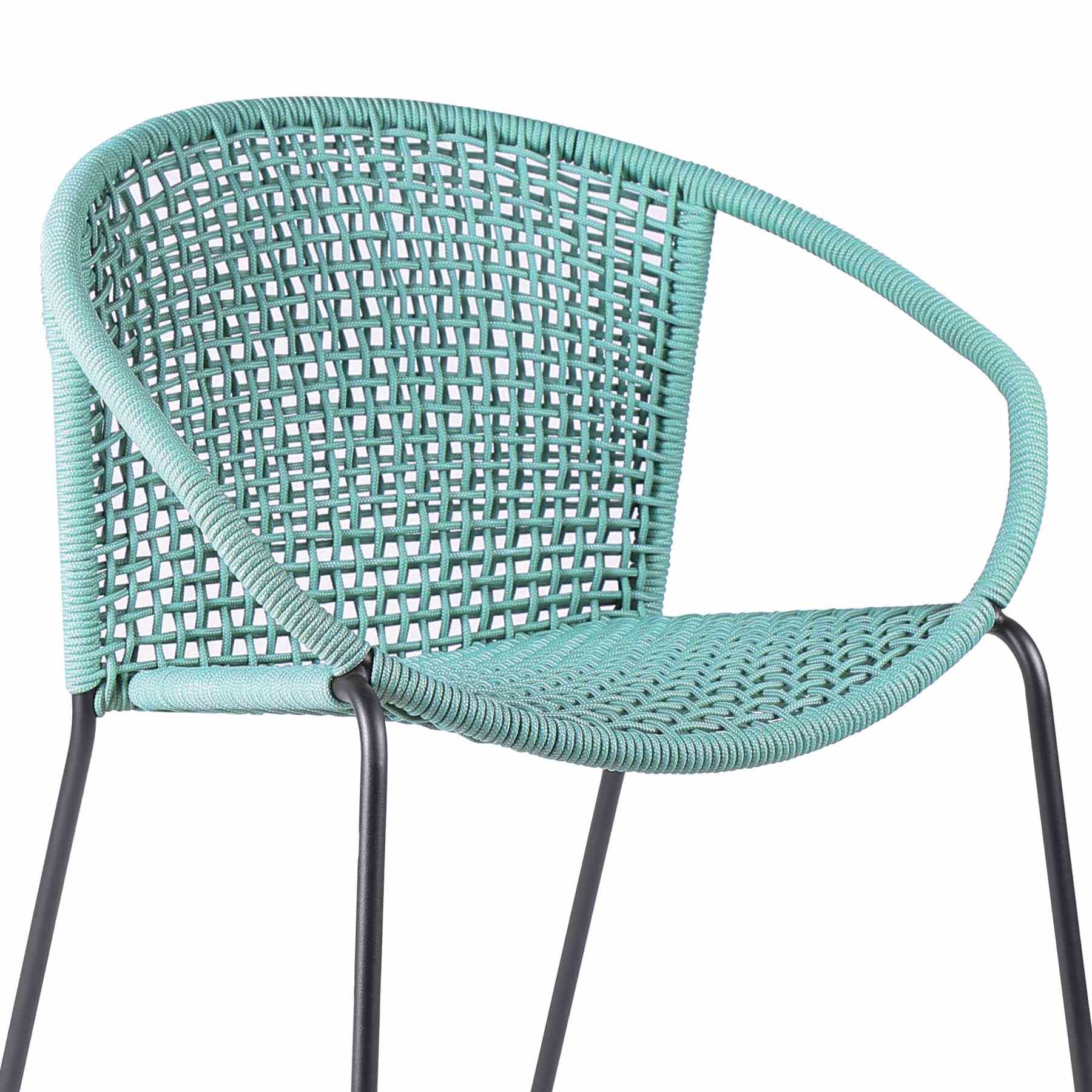 Snack Indoor Outdoor Stackable Steel Dining Chair with Wasabi Rope - Set of 2 - Image 5
