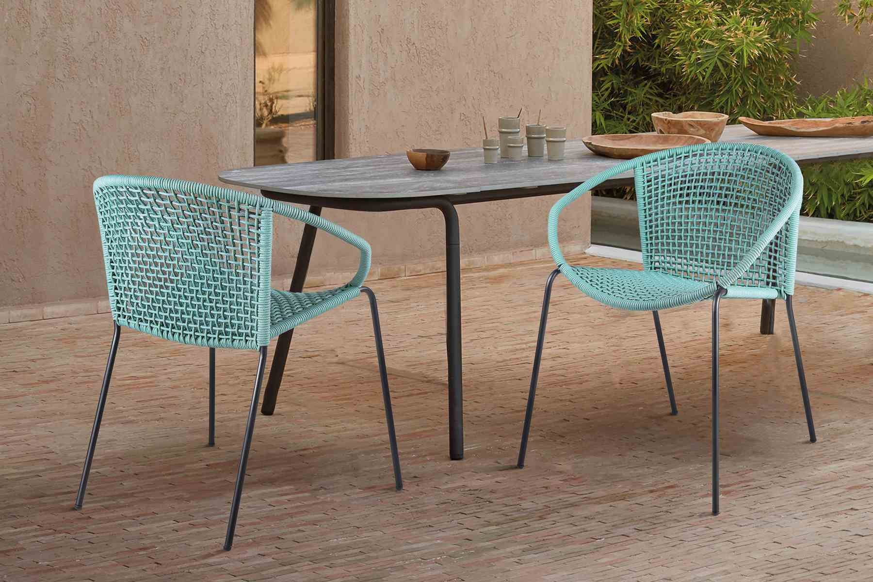Snack Indoor Outdoor Stackable Steel Dining Chair with Wasabi Rope - Set of 2 - Image 9
