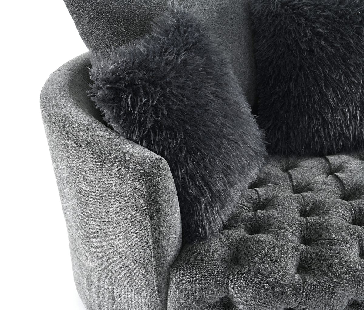 Sofi Swivel Chair, Button Tufted, Light Gray - Image 9