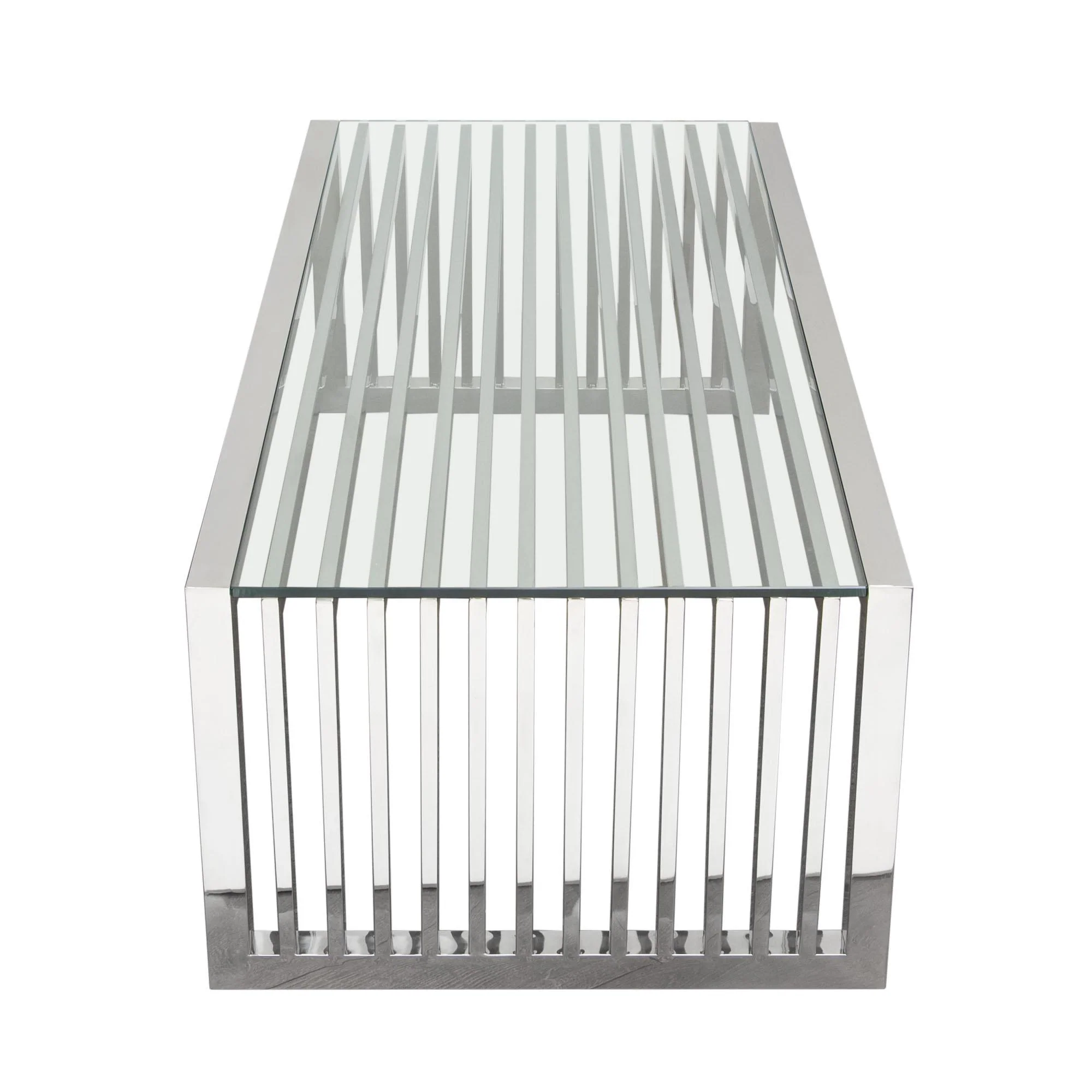 SOHO Rectangular Stainless Steel Cocktail Table w/ Clear, Tempered Glass Top by Diamond Sofa - Image 3