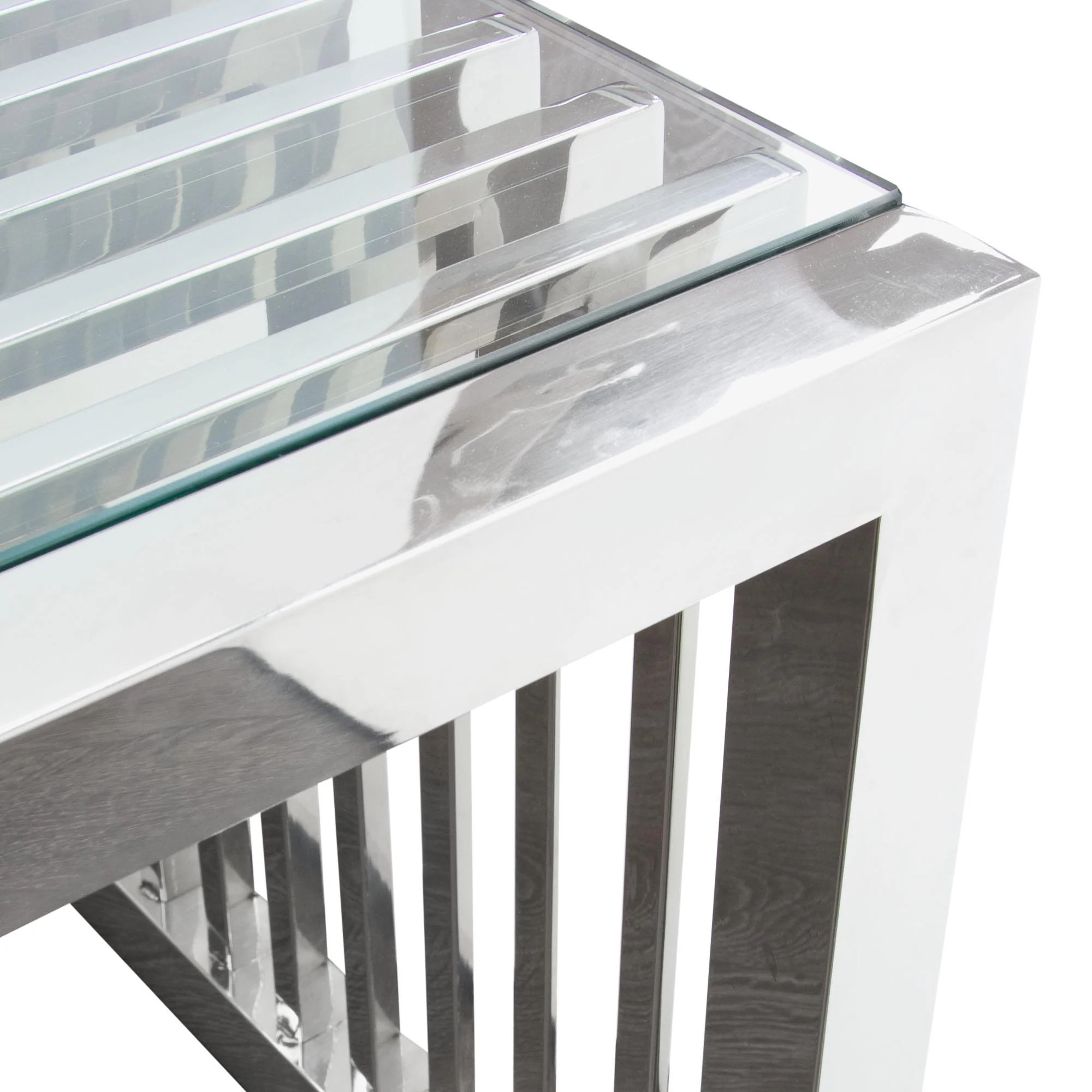 SOHO Rectangular Stainless Steel Cocktail Table w/ Clear, Tempered Glass Top by Diamond Sofa - Image 4