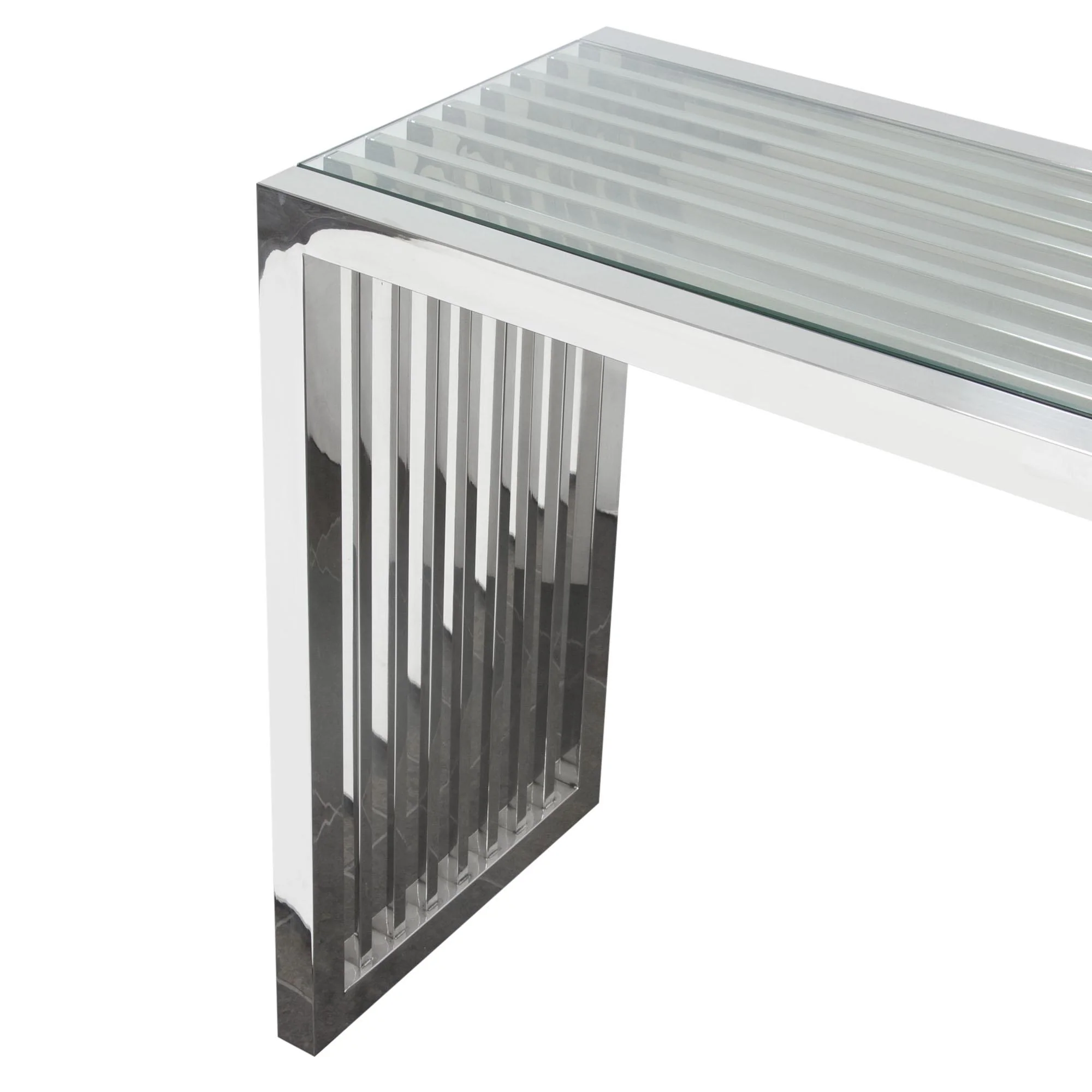 SOHO Rectangular Stainless Steel Console Table w/ Clear, Tempered Glass Top by Diamond Sofa - Image 5