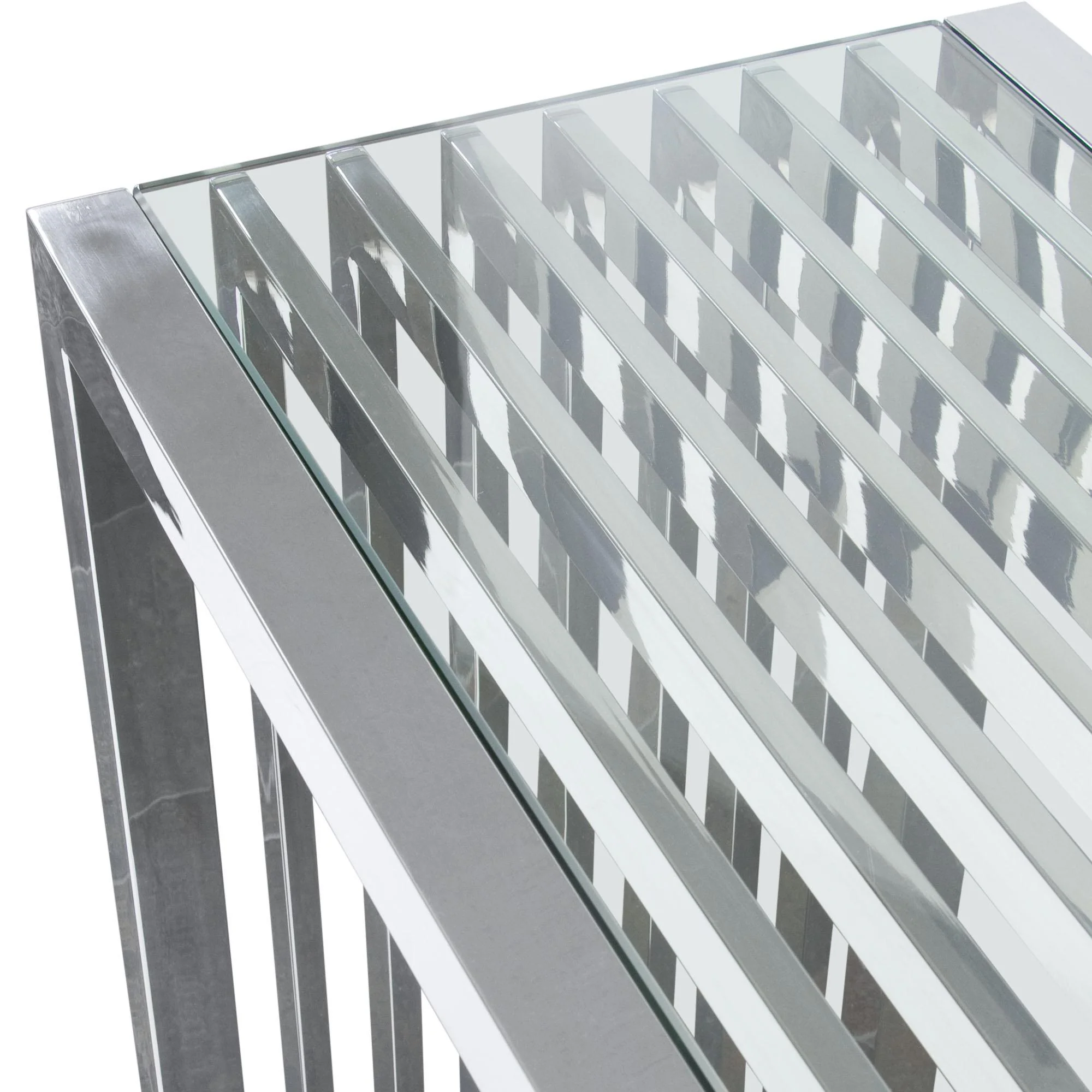 SOHO Rectangular Stainless Steel Console Table w/ Clear, Tempered Glass Top by Diamond Sofa - Image 6