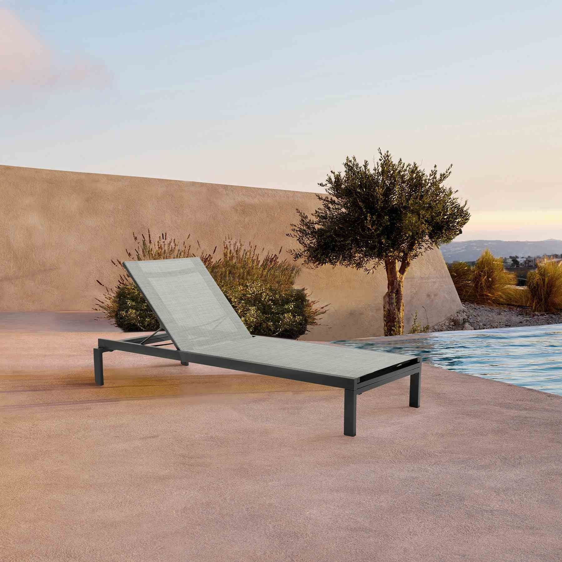 Solana Outdoor Dark Gray Aluminum Stacking Chaise Lounge Chair - Image 6