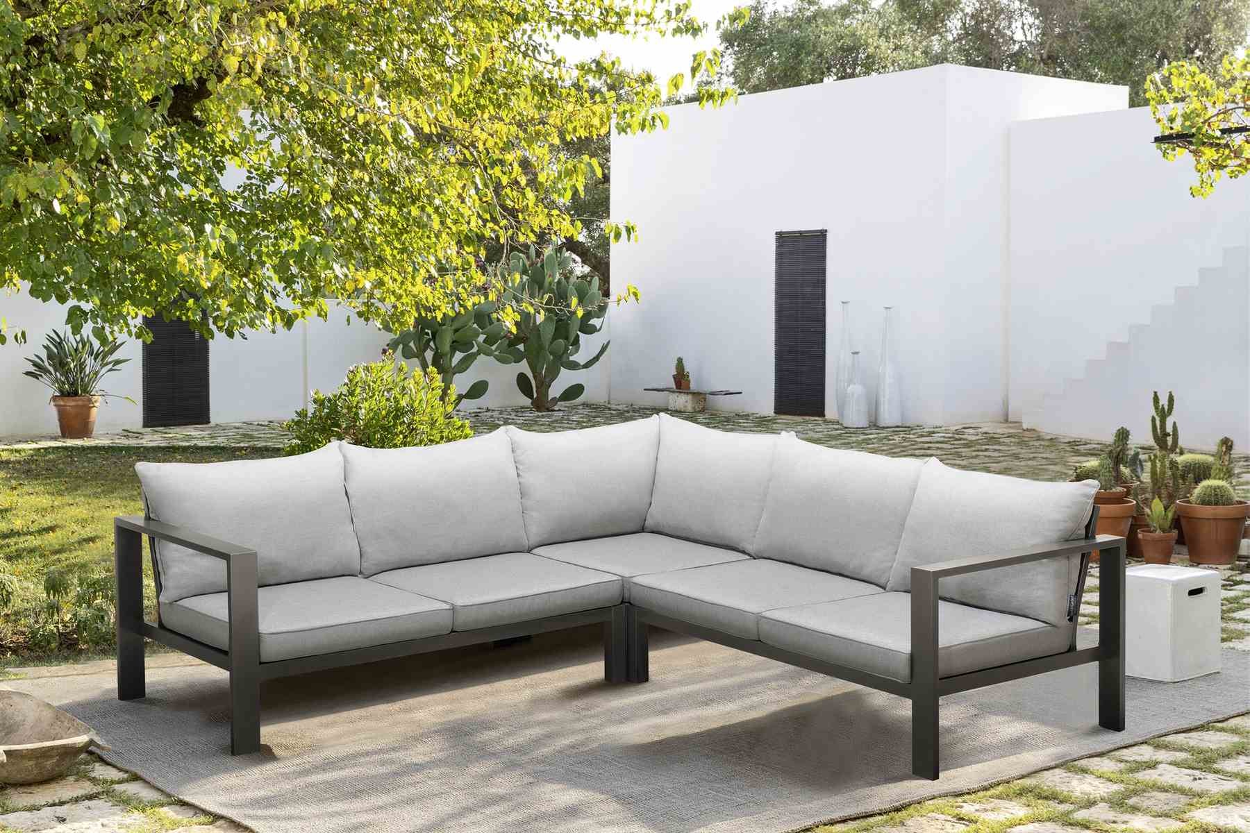 Solana Outdoor Sectional in Cosmos Finish with Gray Cushions - Image 8